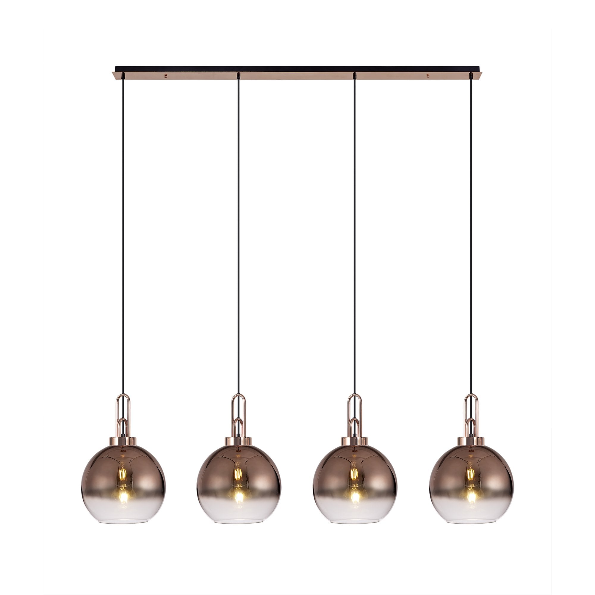 Fabula Springfield 4 Light Linear Pendant - 30cm Globe Glass Shades - Copper & Copper Fade Glass