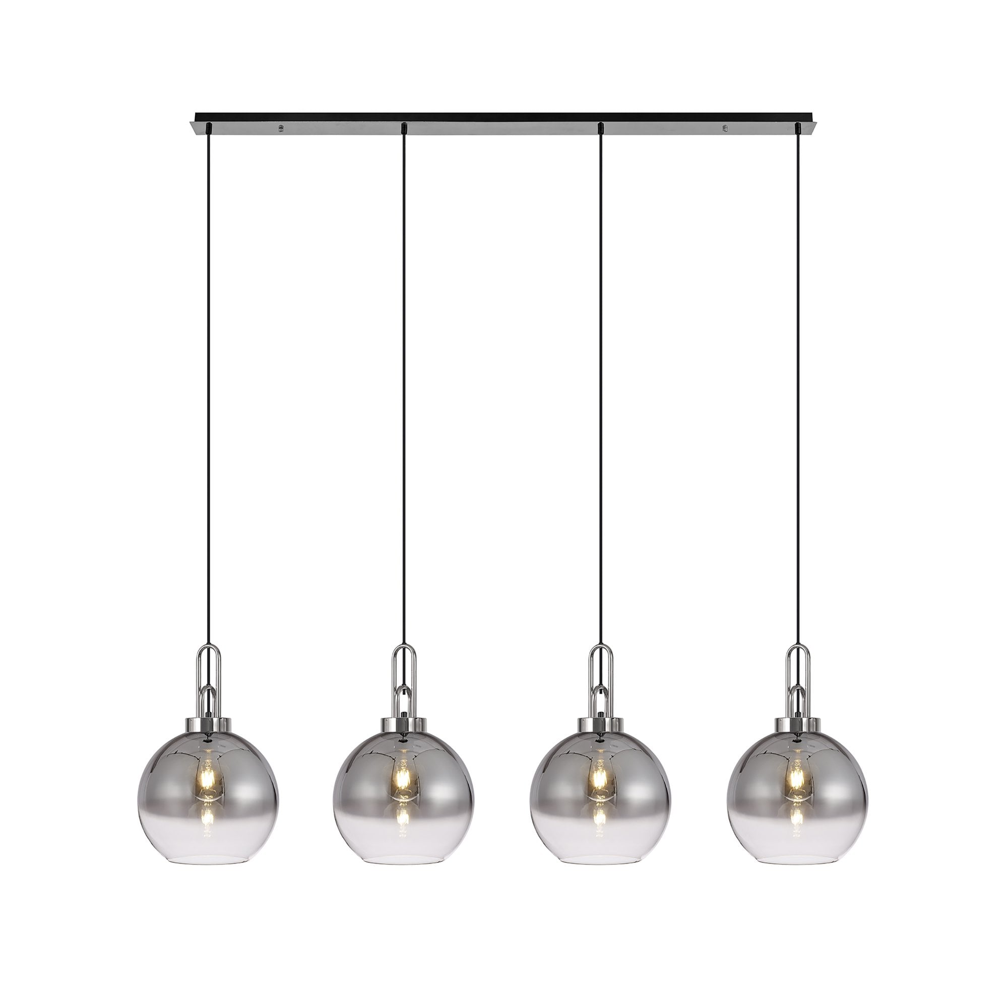 Fabula Springfield 4 Light Linear Pendant - 30cm Globe Glass Shades - Polished Nickel & Smoked Fade Glass
