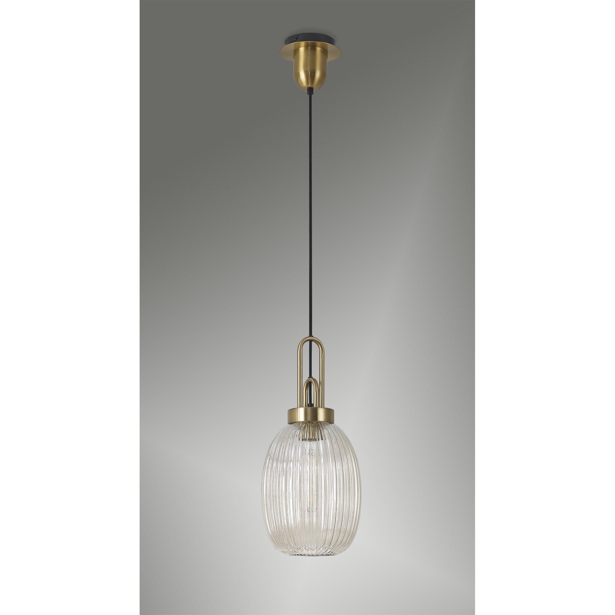 Fabula Springfield Single Pendant - 20cm Almond Ribbed Glass Shade - Brass Gold & Champagne Glass