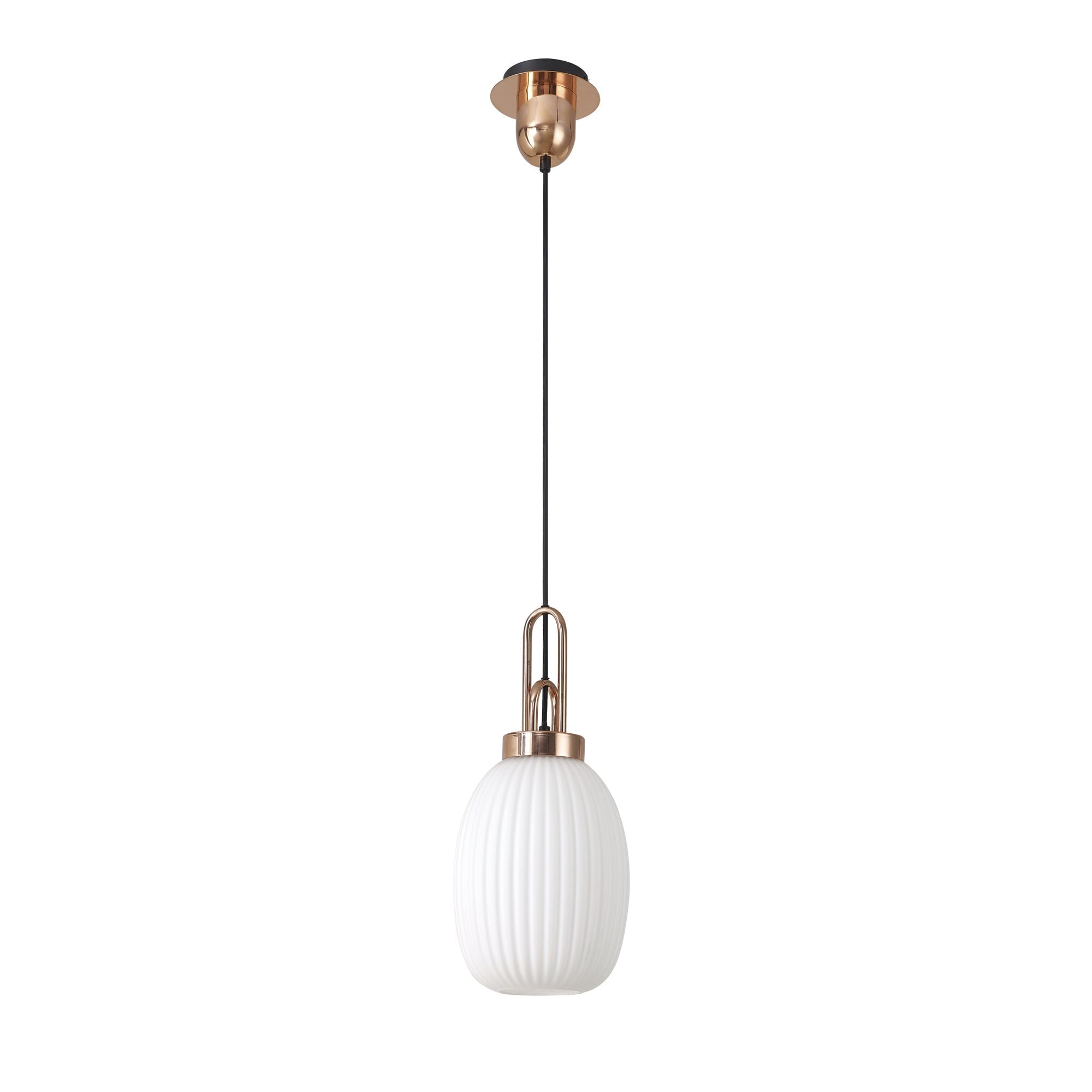 Fabula Springfield Single Pendant - 20cm Almond Ribbed Glass Shade - Copper & Opal Glass