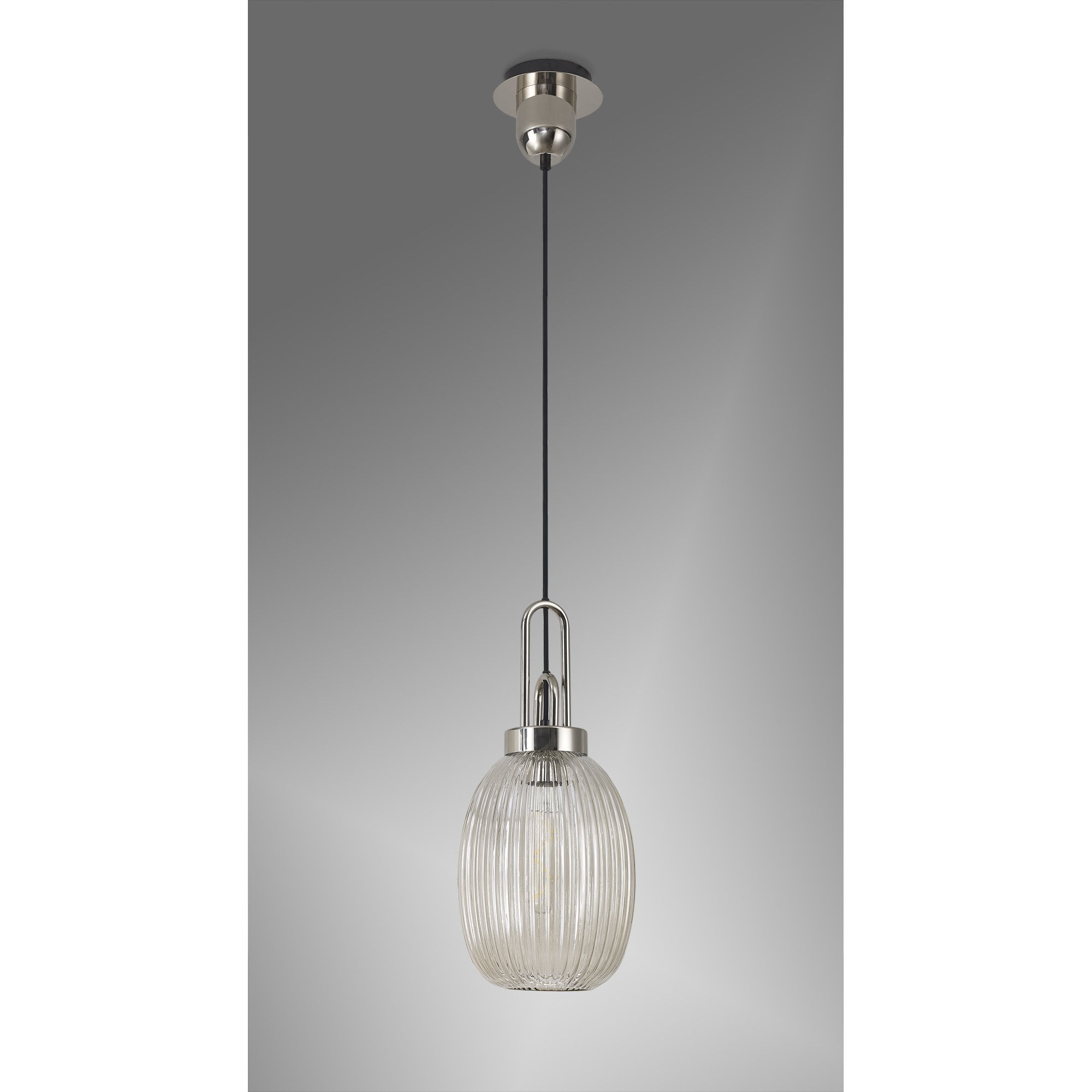 Fabula Springfield Single Pendant - 20cm Almond Ribbed Glass Shade - Polished Nickel & Champagne Glass
