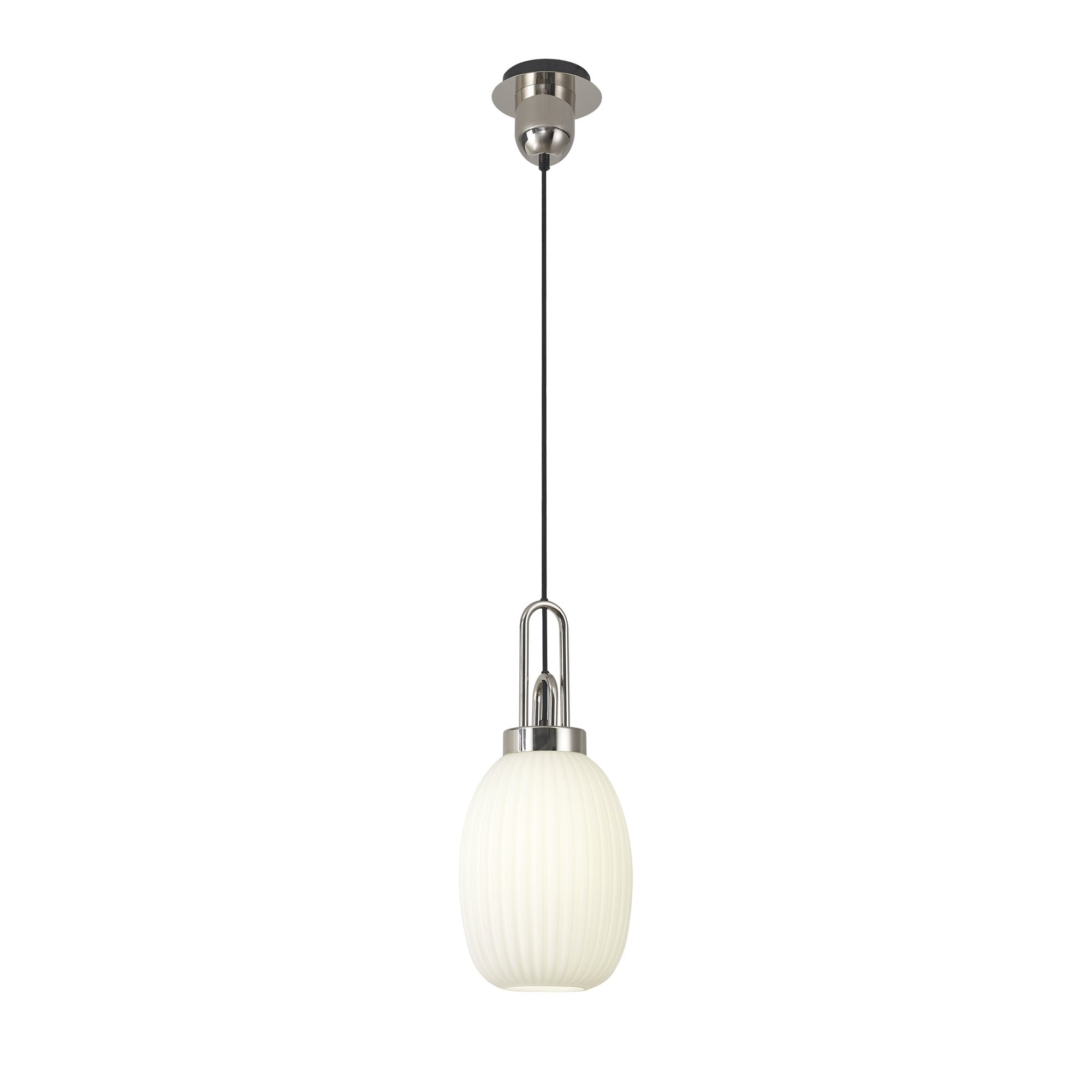 Fabula Springfield Single Pendant - 20cm Almond Ribbed Glass Shade - Polished Nickel & Opal Glass