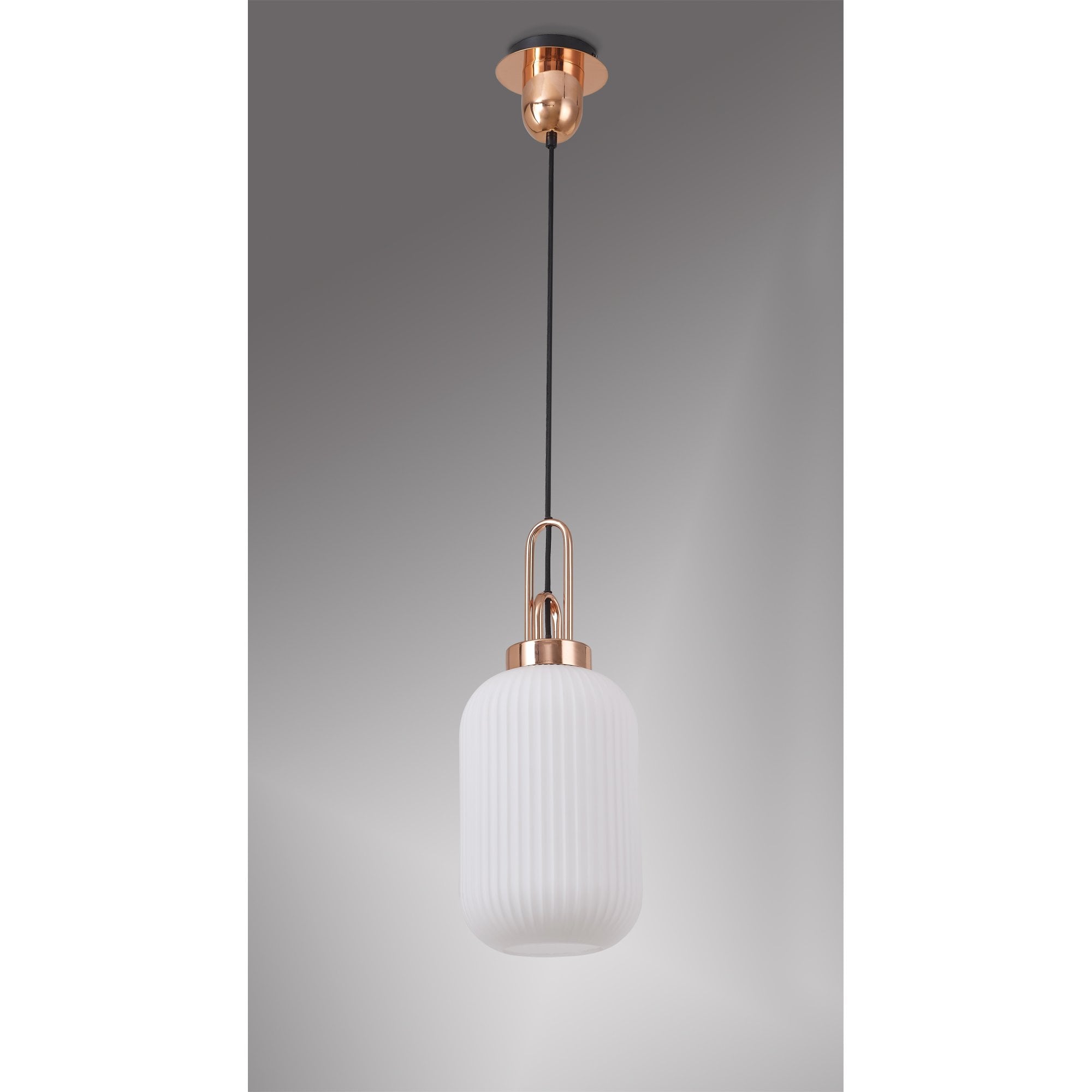 Fabula Springfield Single Pendant - 20cm Tubular Ribbed Glass Shade - Copper & Opal Glass