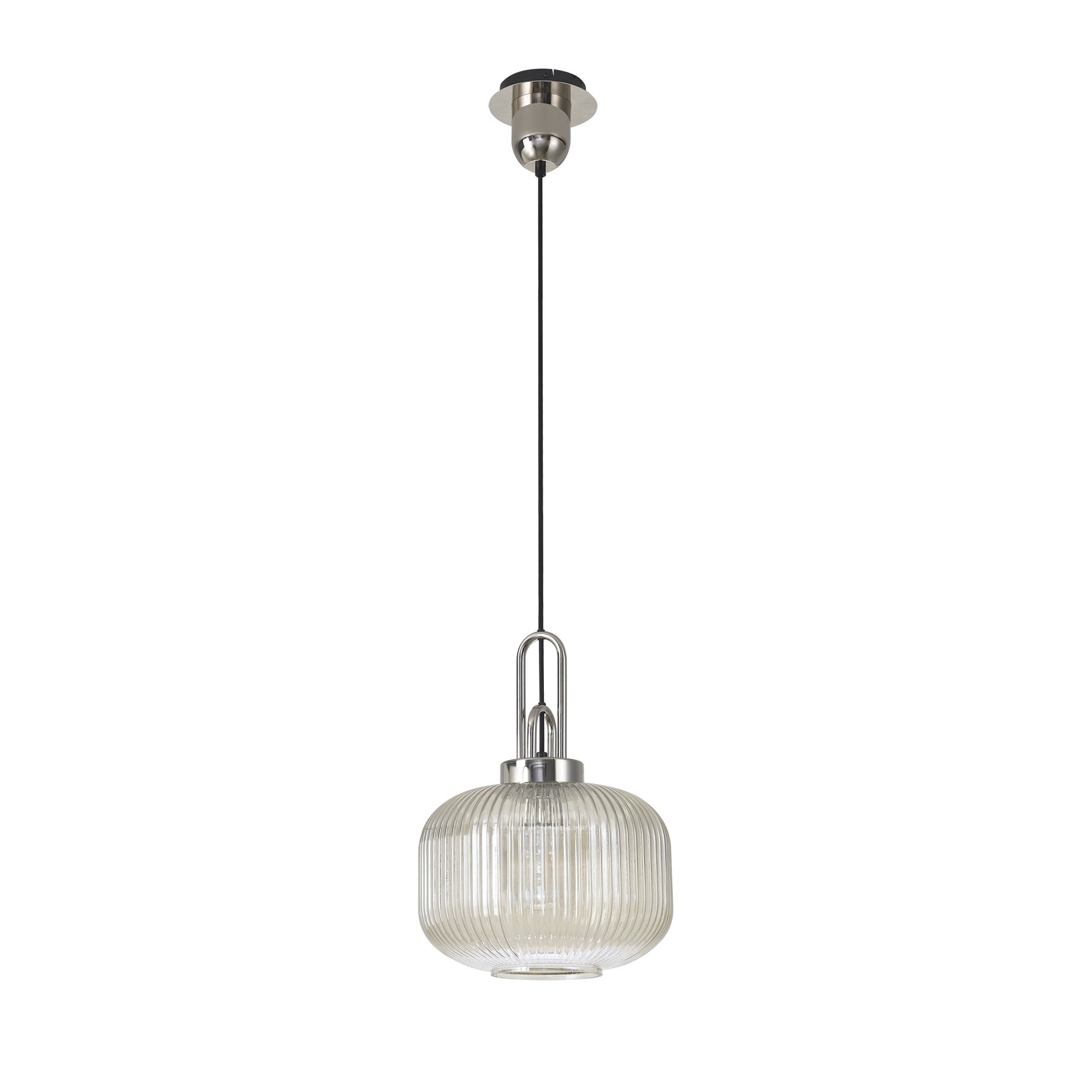 Fabula Springfield Single Pendant - 30cm Pumpkin Shaped Ribbed Glass Shade - Polished Nickel & Champagne Glass