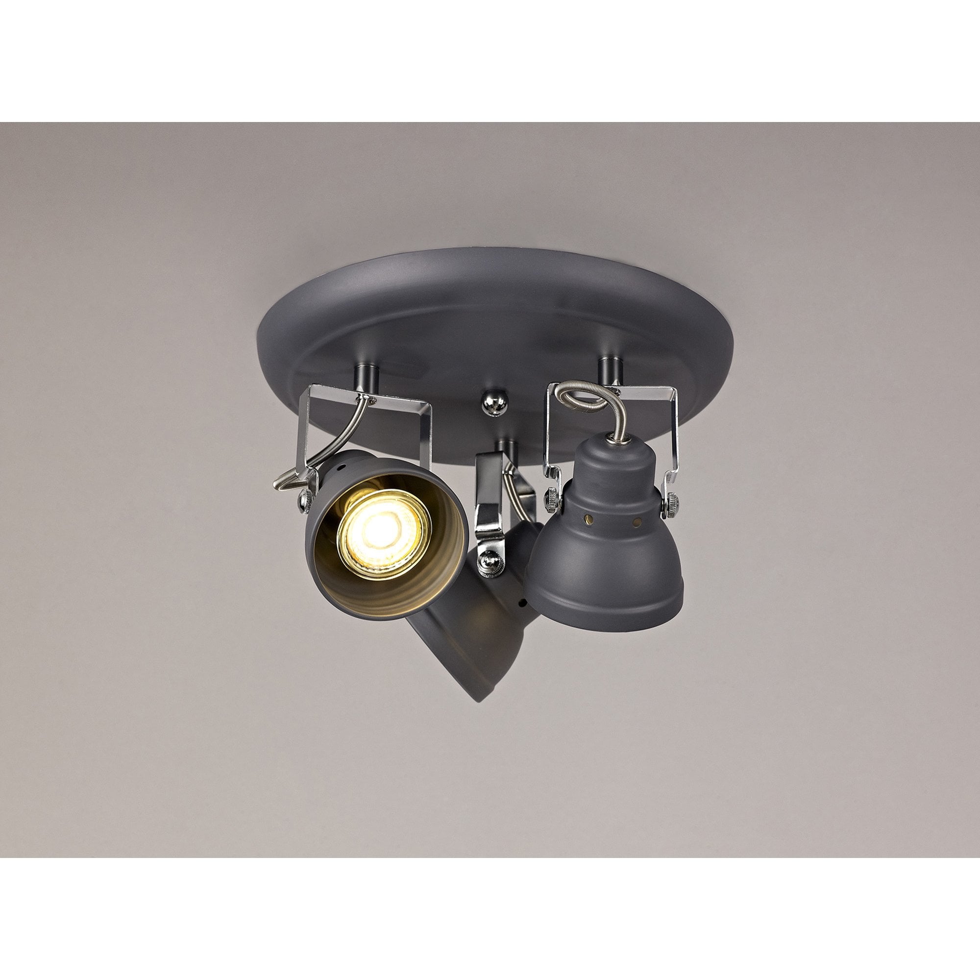 Fabula Thistle 3 Light Adjustable Round Spotlight - Matt Grey & Polished Chrome