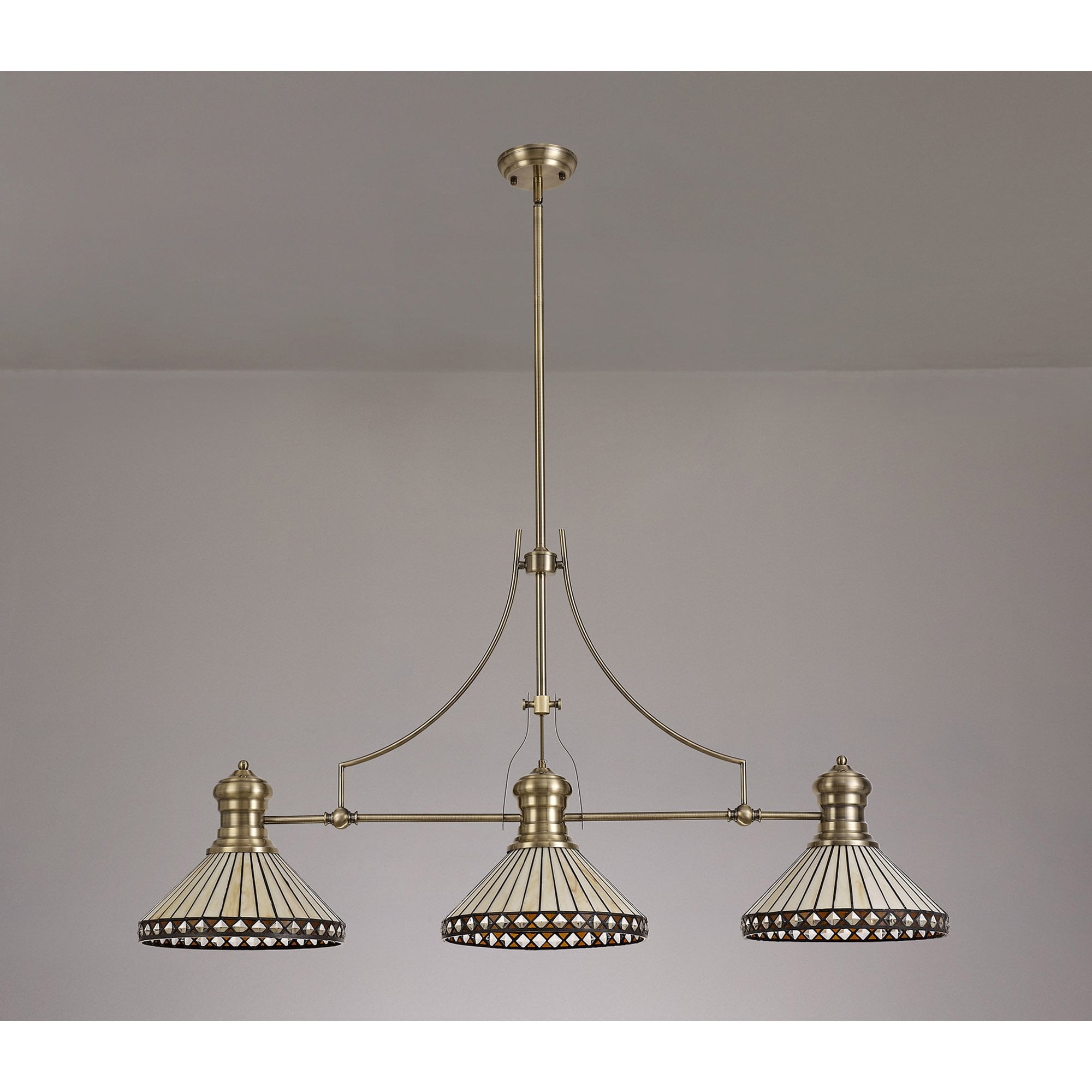 Fabula Westall 3 Light Linear Pendant - 30cm Tiffany Shade - Antique Brass, Amber & Cream