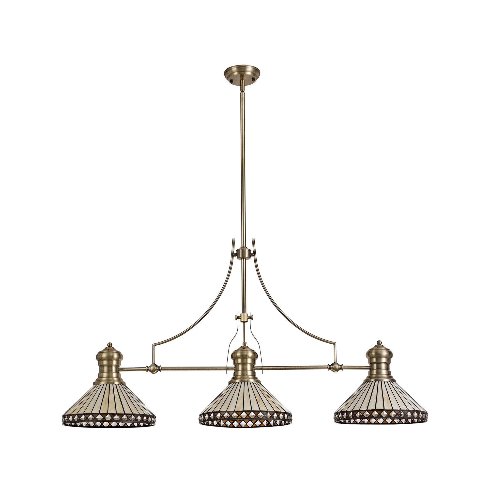 Fabula Westall 3 Light Linear Pendant - 30cm Tiffany Shade - Antique Brass, Amber & Cream