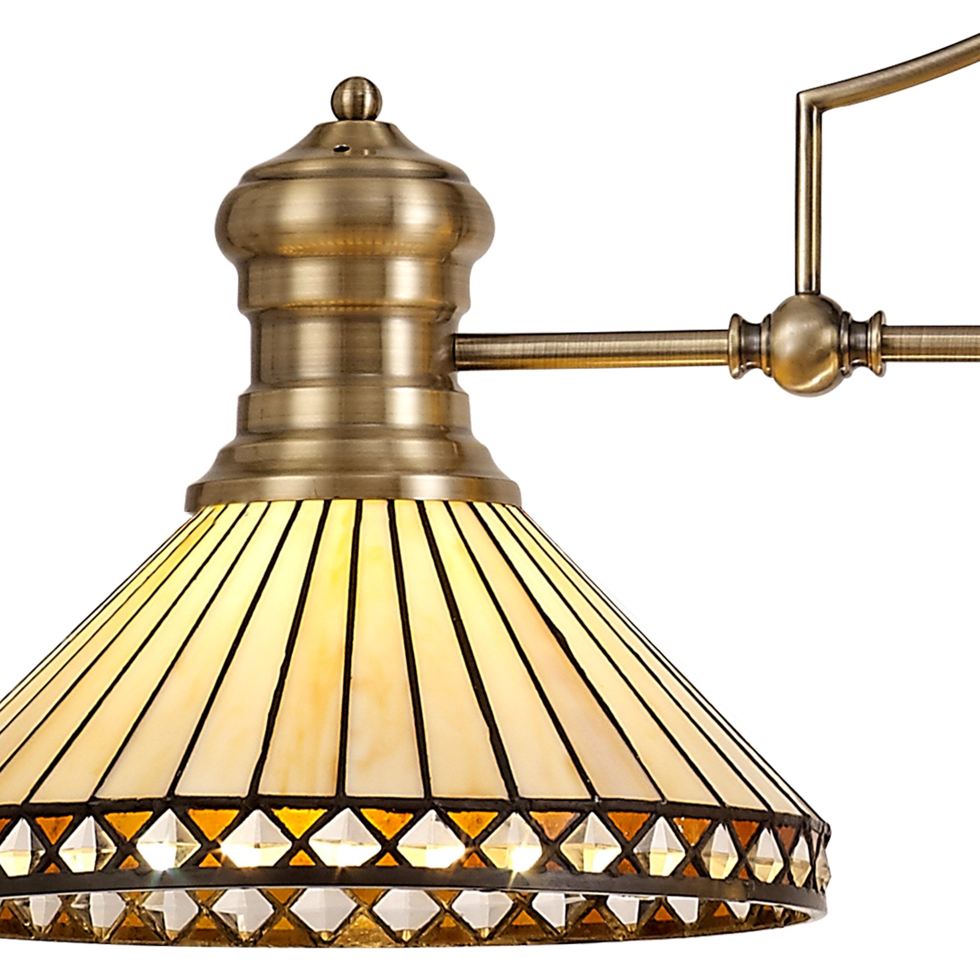 Fabula Westall 3 Light Linear Pendant - 30cm Tiffany Shade - Antique Brass, Amber & Cream