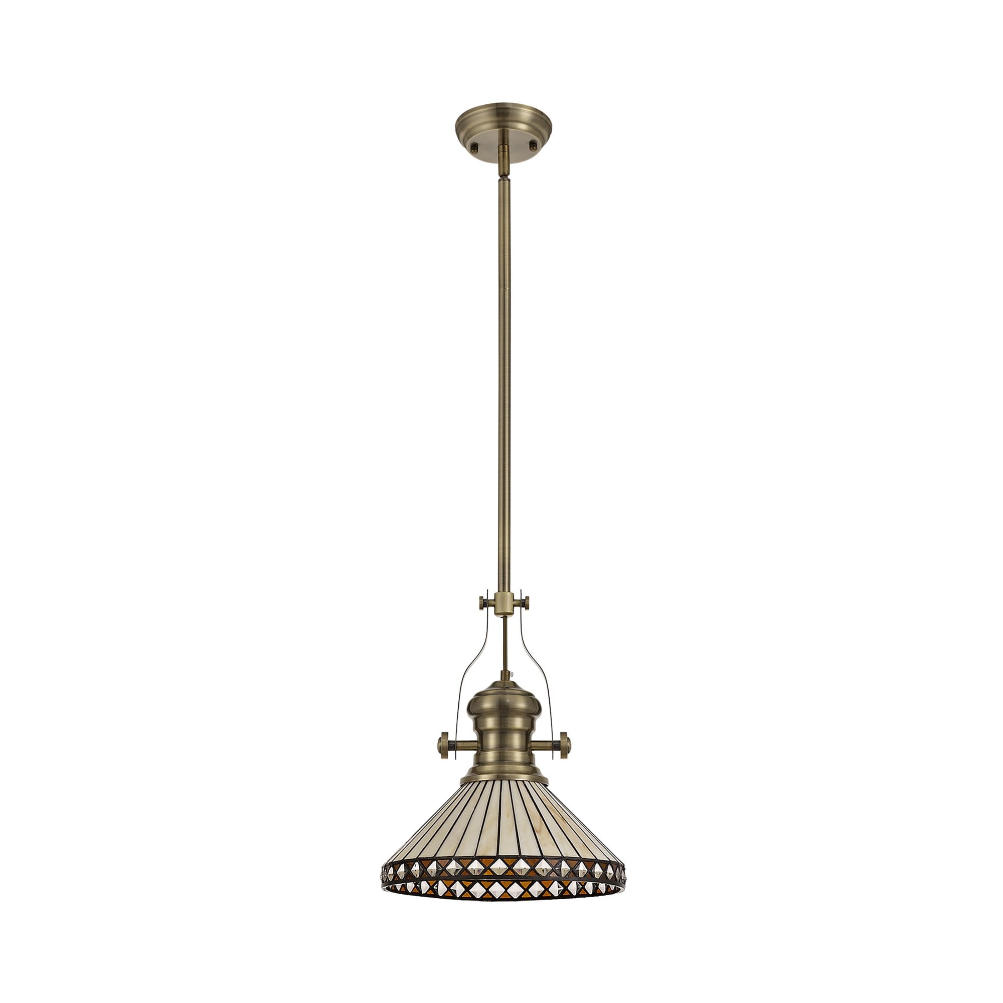 Fabula Westall Single Pendant - 30cm Tiffany Shade - Antique Brass, Amber & Cream