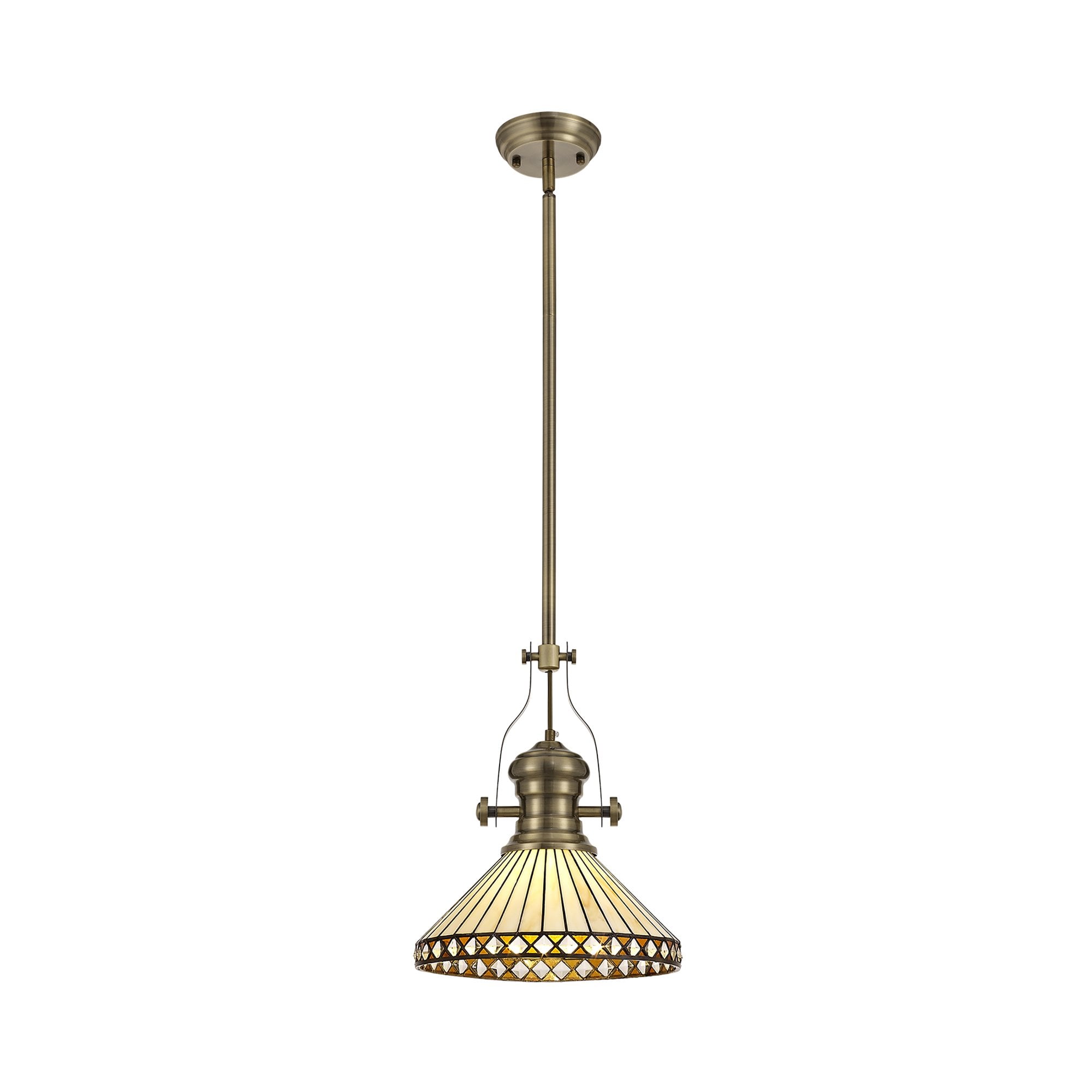 Fabula Westall Single Pendant - 30cm Tiffany Shade - Antique Brass, Amber & Cream