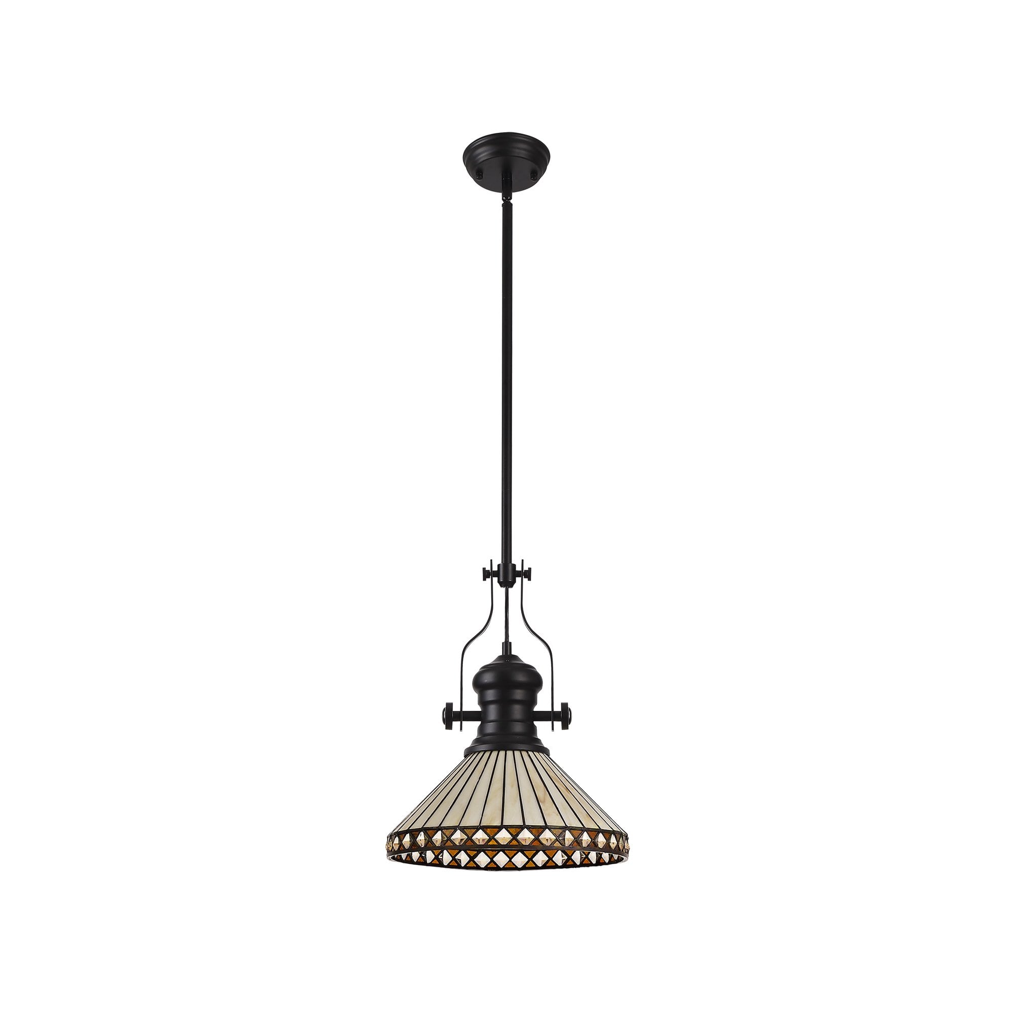 Fabula Westall Single Pendant - 30cm Tiffany Shade - Matt Black, Amber & Cream