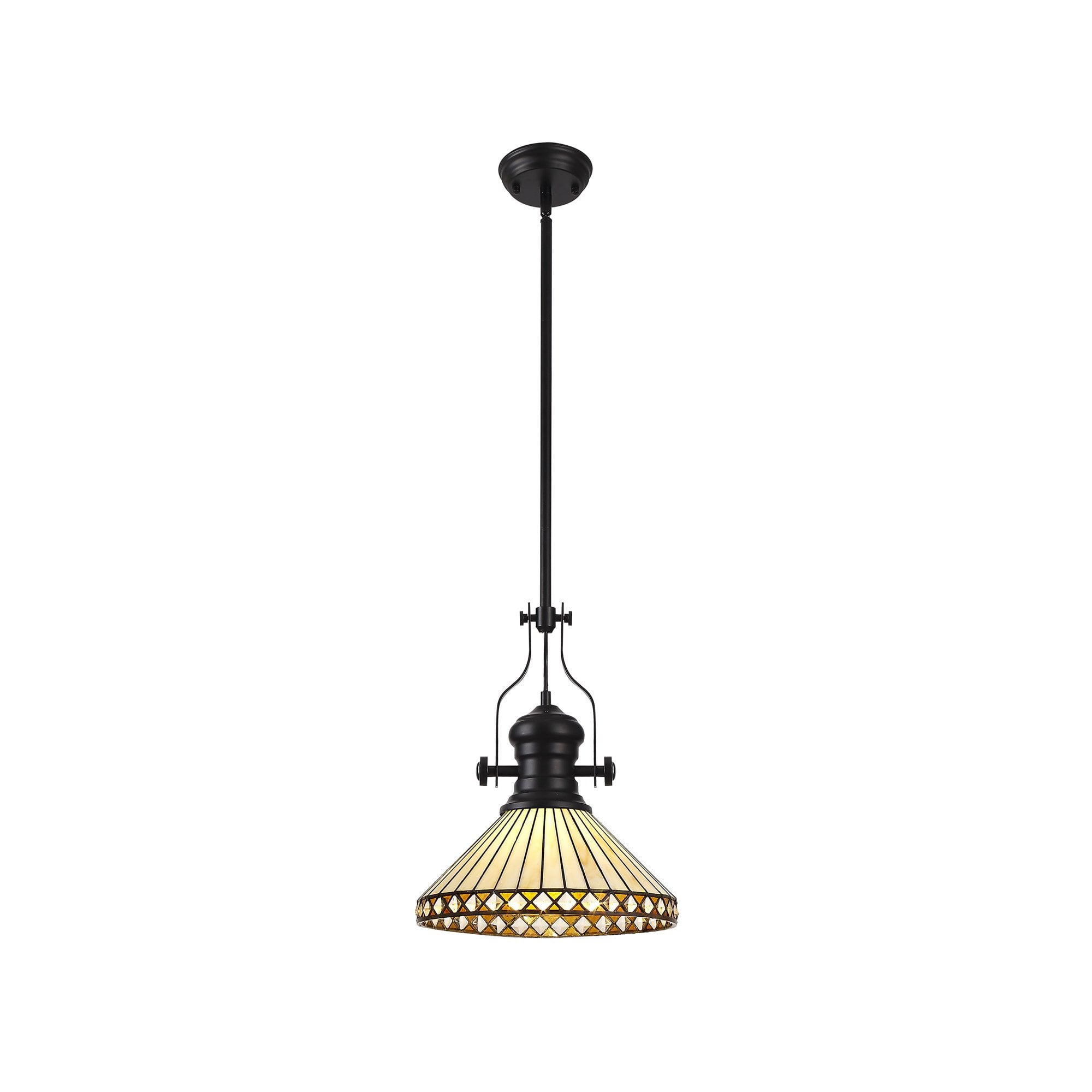 Fabula Westall Single Pendant - 30cm Tiffany Shade - Matt Black, Amber & Cream