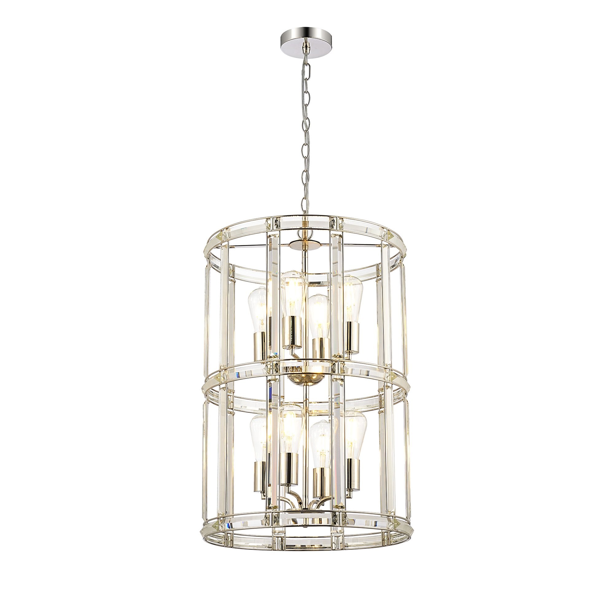 Fabula Woodford Medium 8 Light Round Column Pendant - Polished Nickel