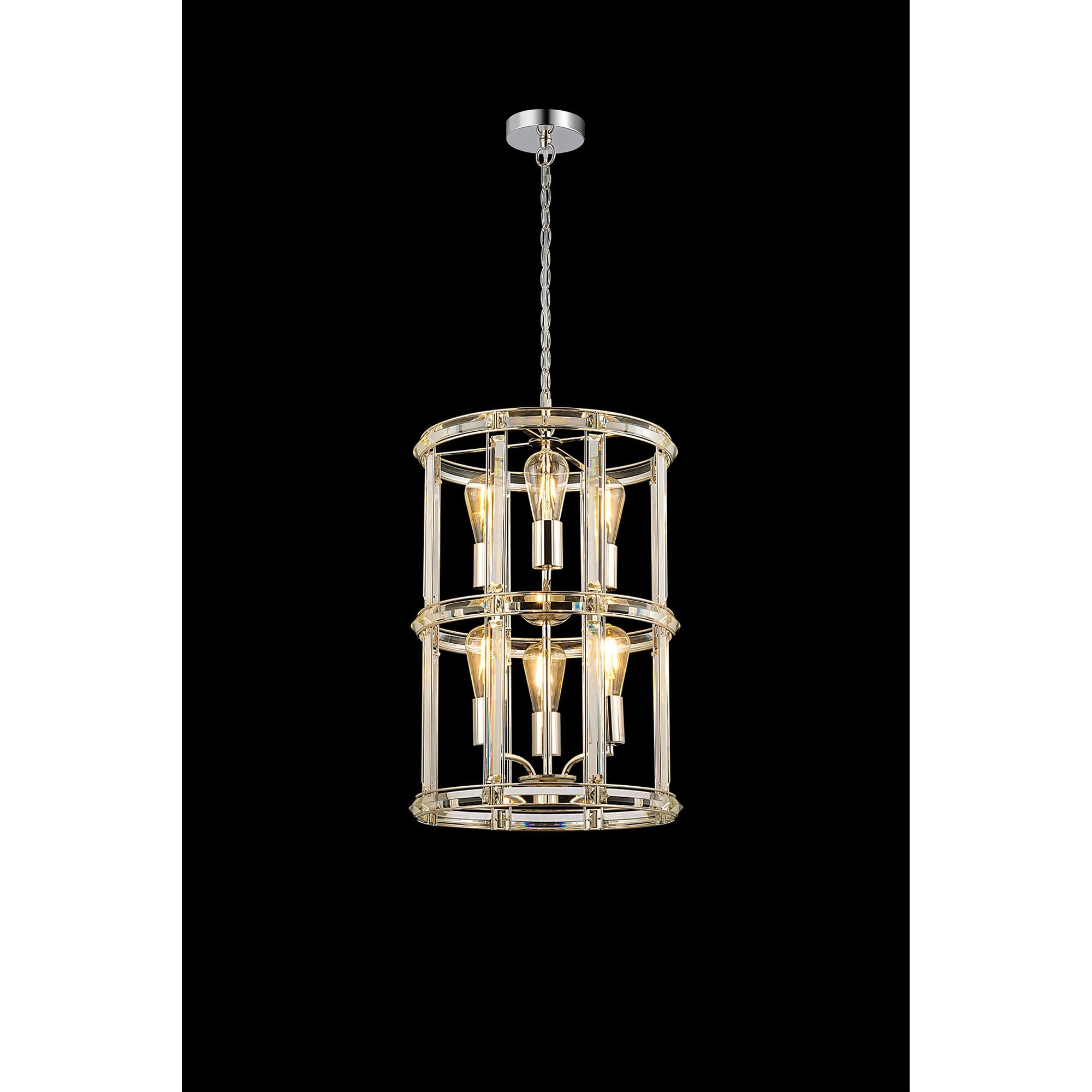 Fabula Woodford Small 6 Light Round Column Pendant - Polished Nickel