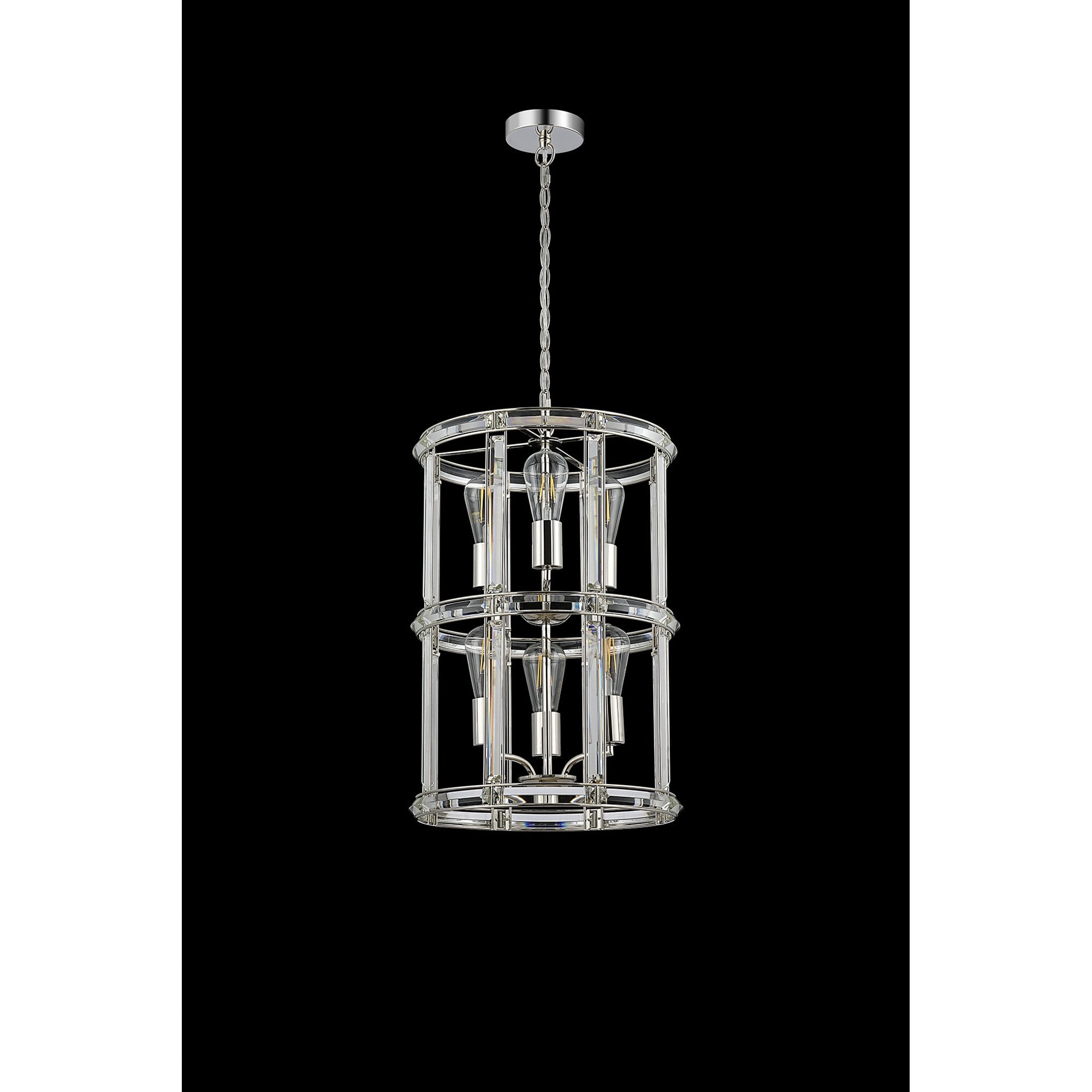 Fabula Woodford Small 6 Light Round Column Pendant - Polished Nickel