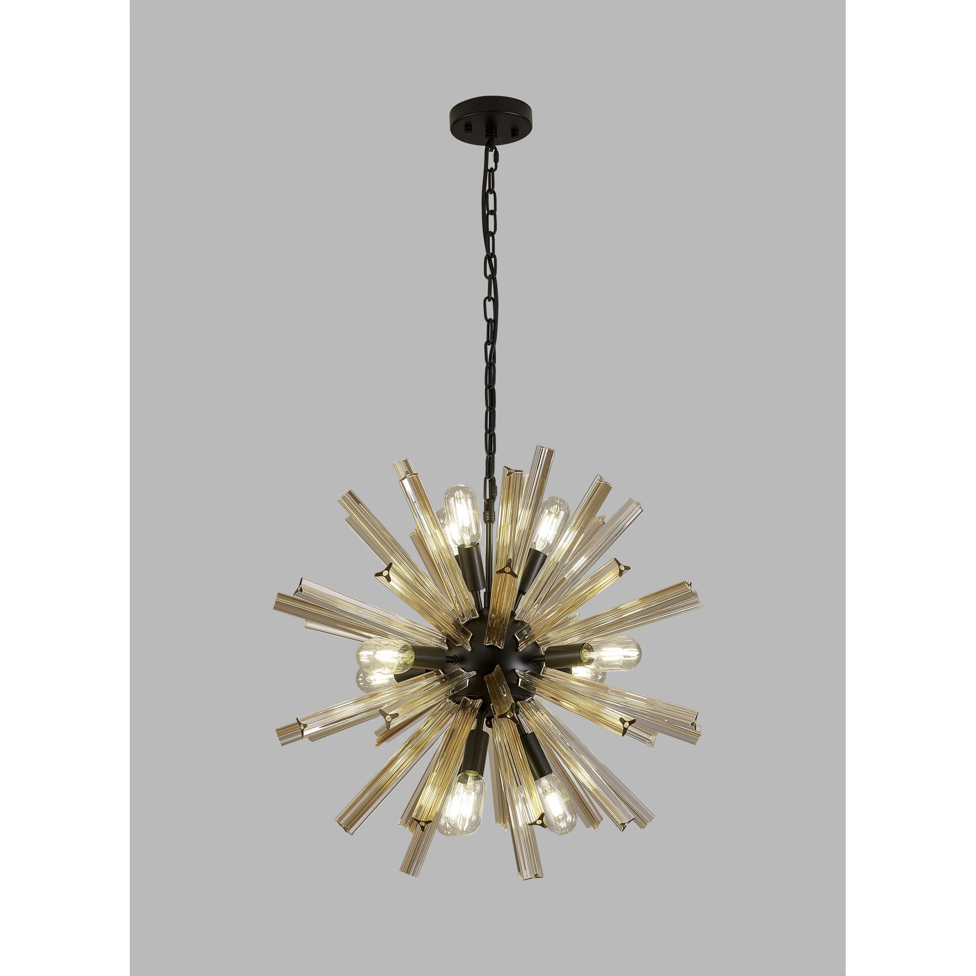 Fabula Wordworth 10 Light Round Pendant - Matt Black & Champagne Gold Glass