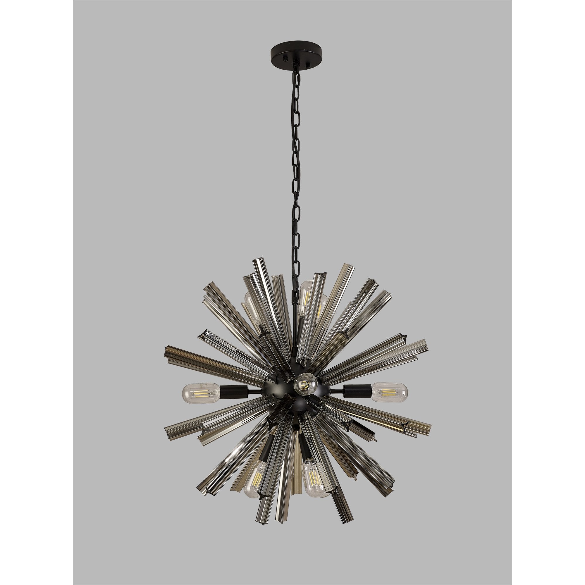 Fabula Wordworth 10 Light Round Pendant - Matt Black & Smoke Glass