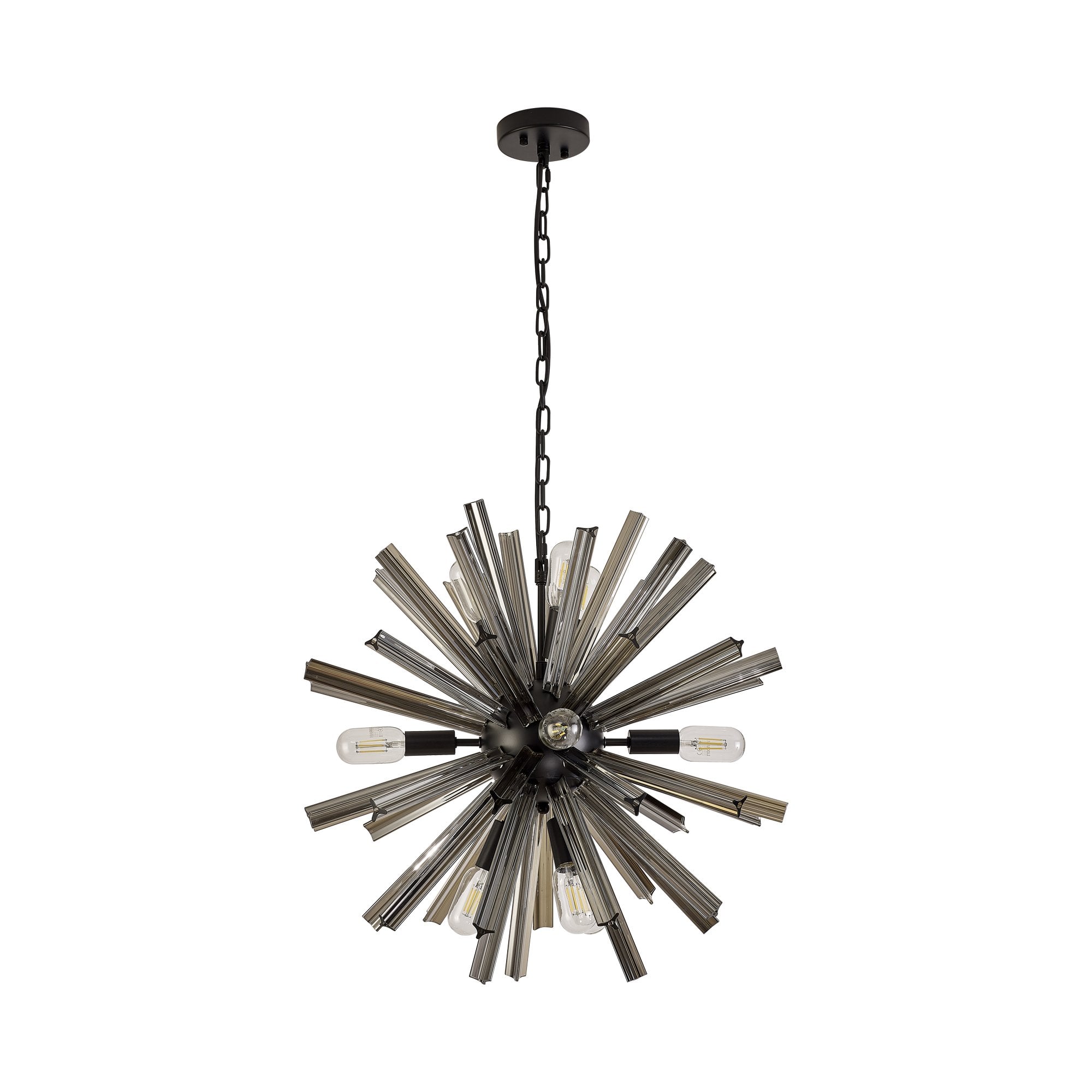 Fabula Wordworth 10 Light Round Pendant - Matt Black & Smoke Glass