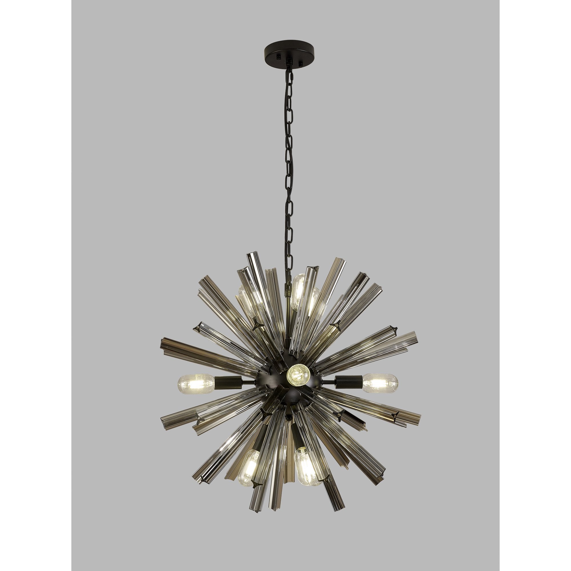 Fabula Wordworth 10 Light Round Pendant - Matt Black & Smoke Glass