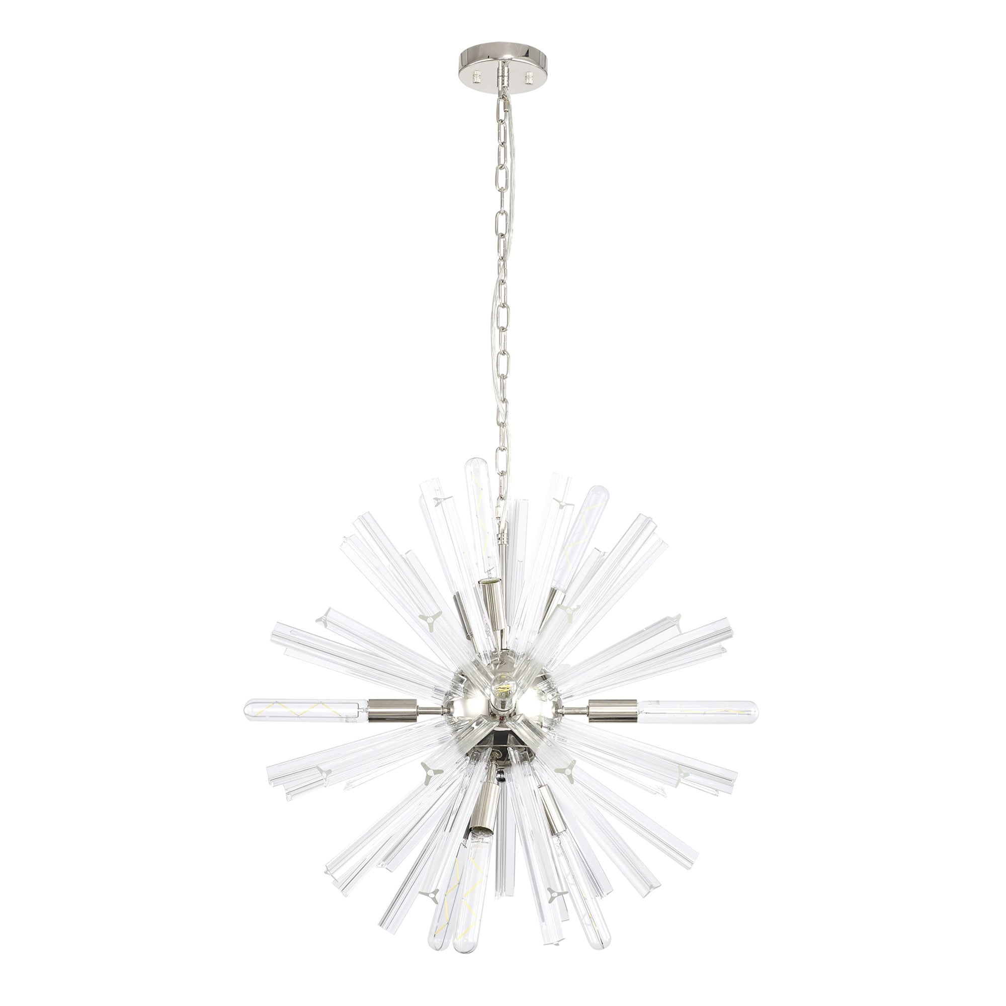 Fabula Wordworth 10 Light Round Pendant - Polished Nickel & Clear Glass