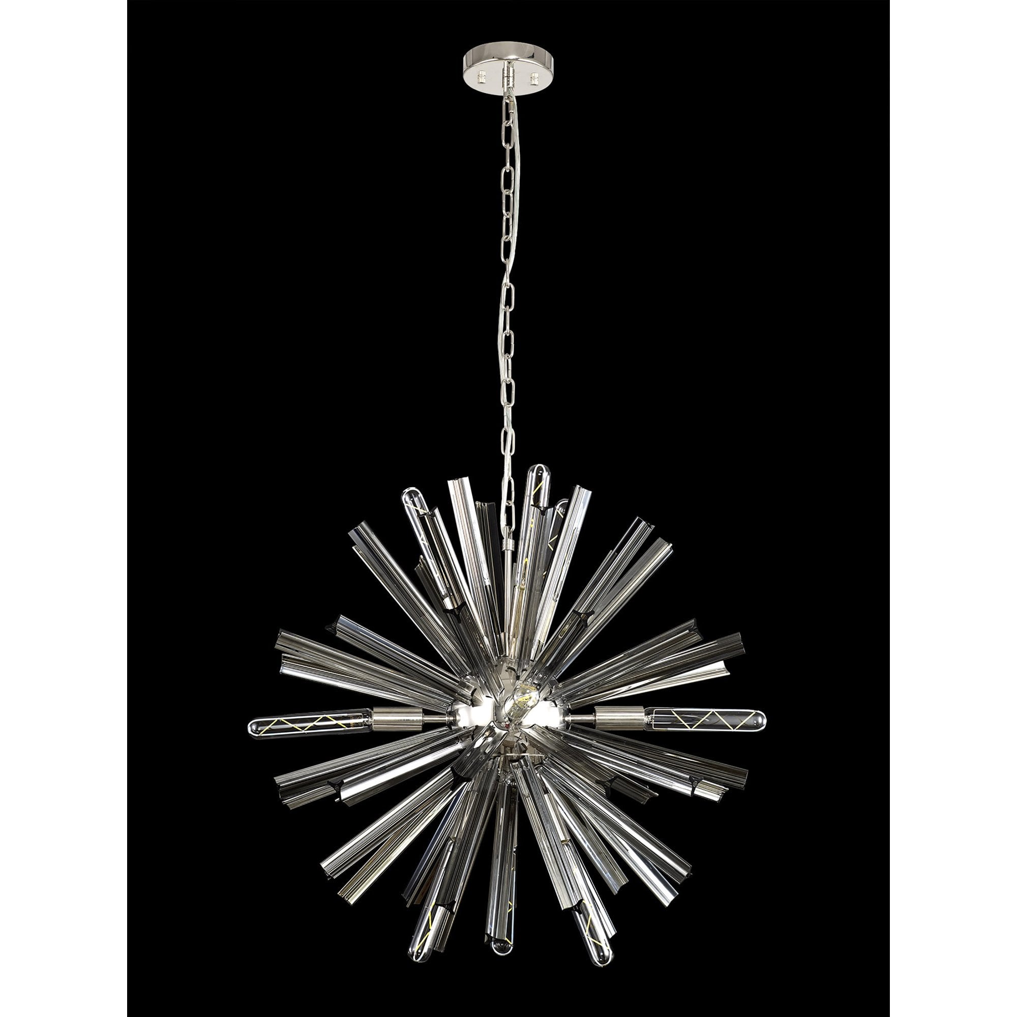 Fabula Wordworth 10 Light Round Pendant - Polished Nickel & Smoke Glass