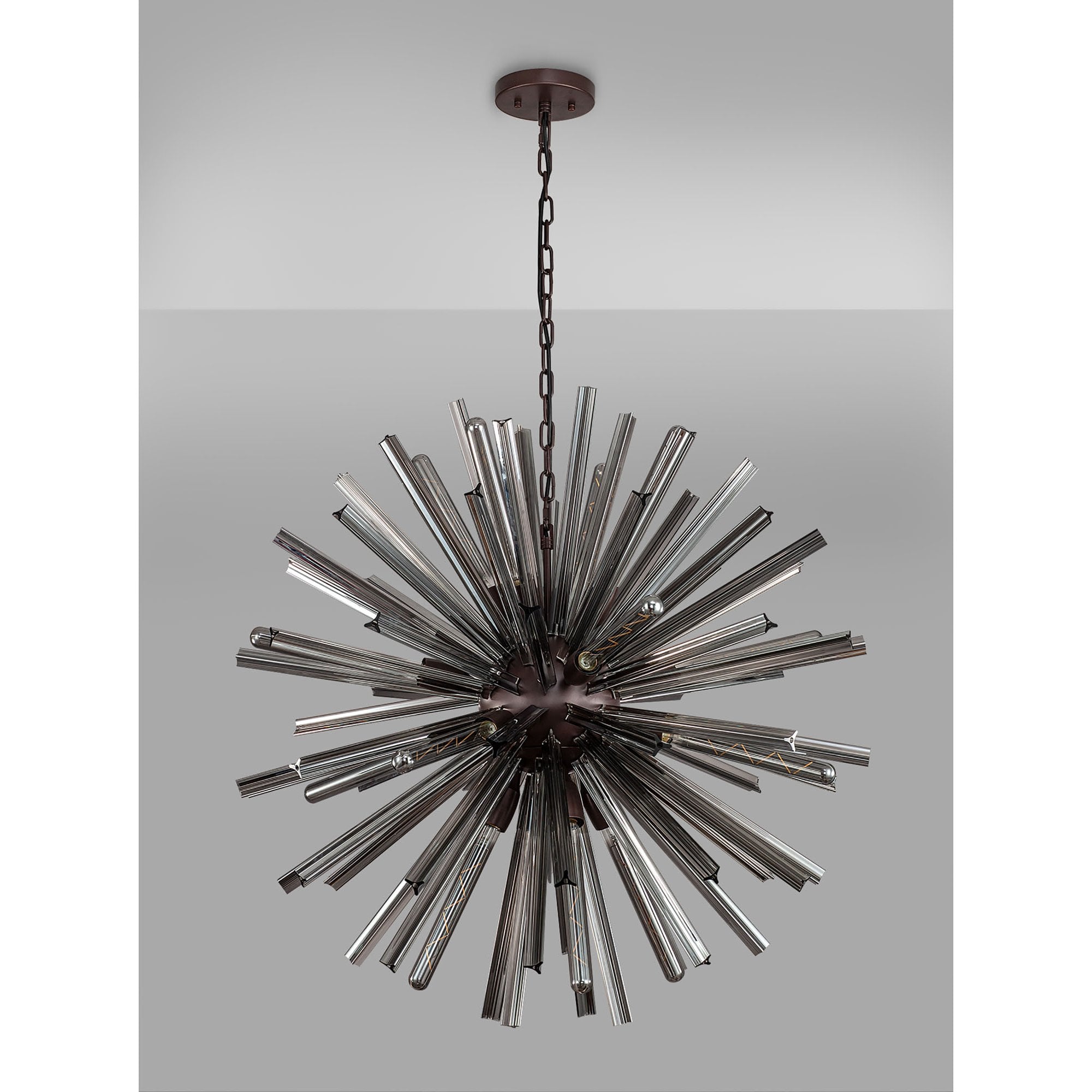 Fabula Wordworth 16 Light Round Pendant - Brown Oxide & Smoke Glass
