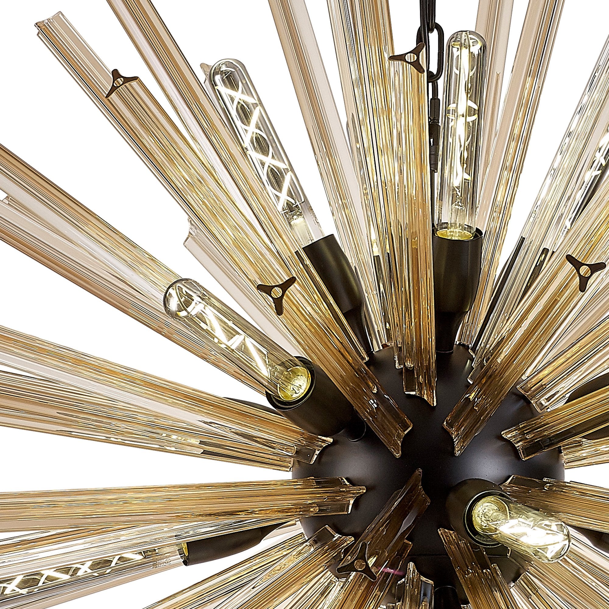 Fabula Wordworth 16 Light Round Pendant - Matt Black & Champagne Gold Glass