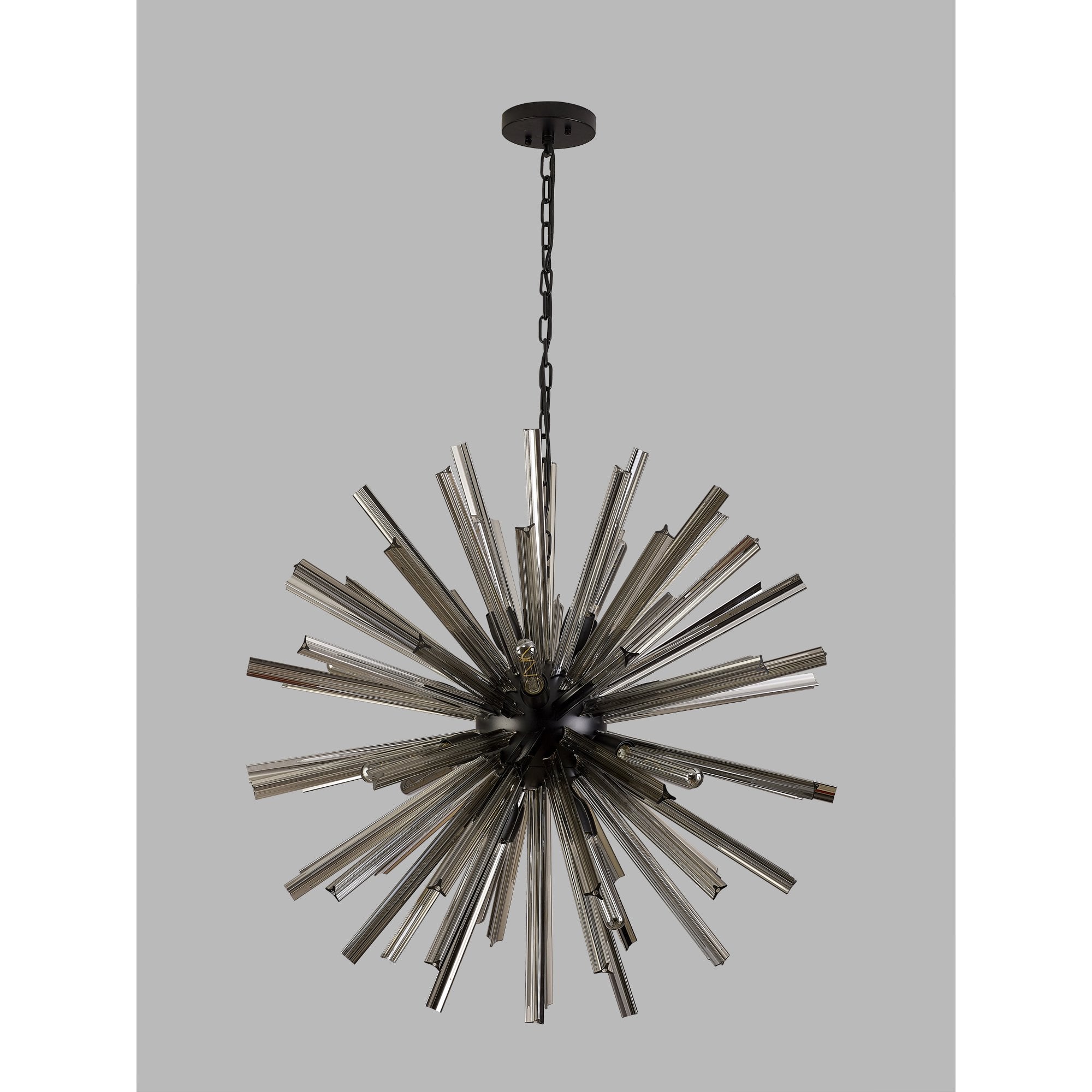 Fabula Wordworth 16 Light Round Pendant - Matt Black & Smoke Glass