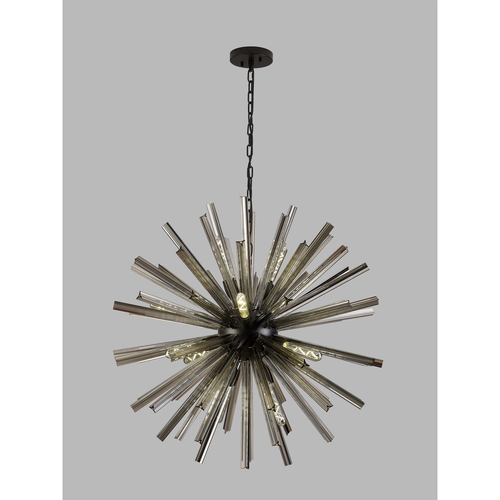Fabula Wordworth 16 Light Round Pendant - Matt Black & Smoke Glass