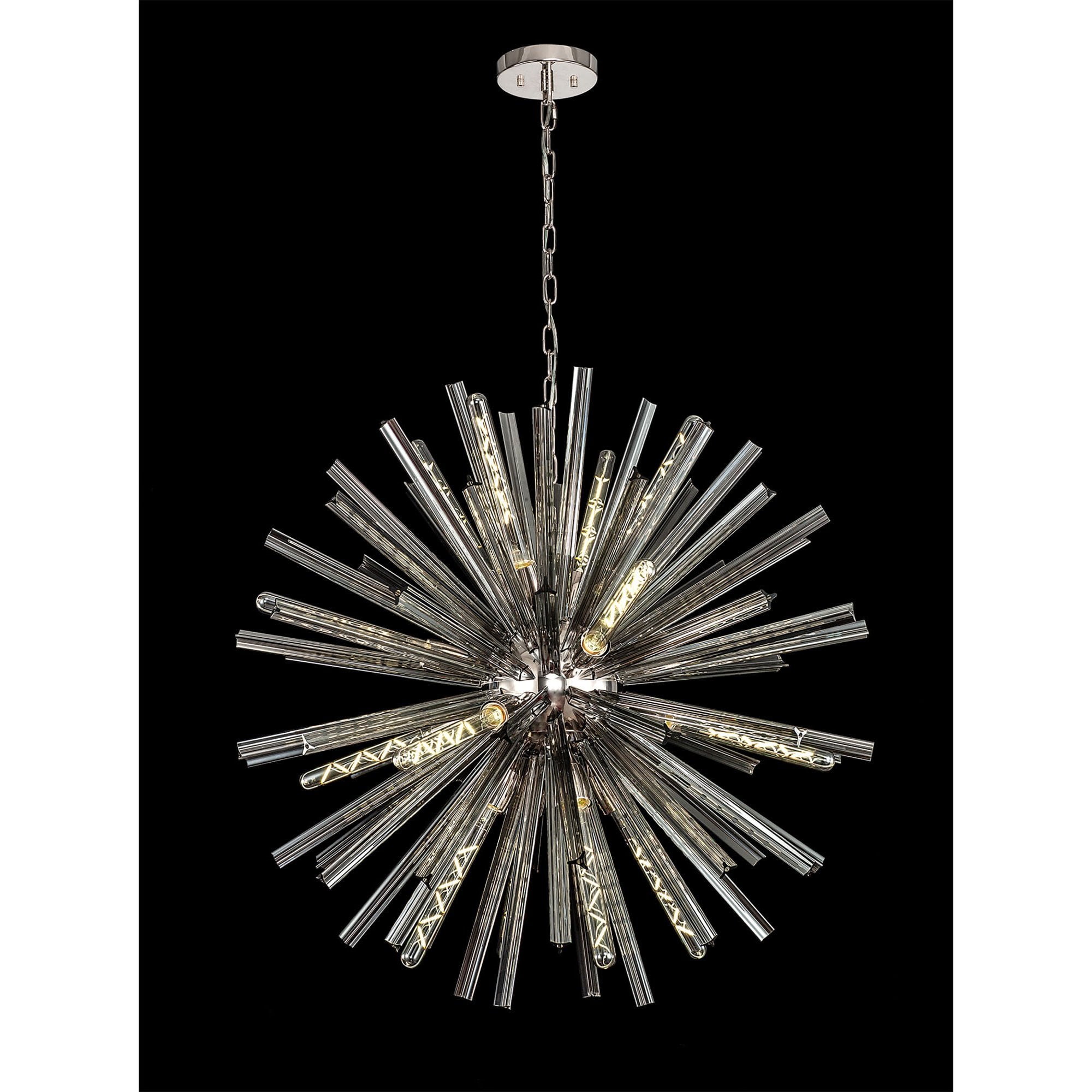 Fabula Wordworth 16 Light Round Pendant - Polished Nickel & Smoke Glass