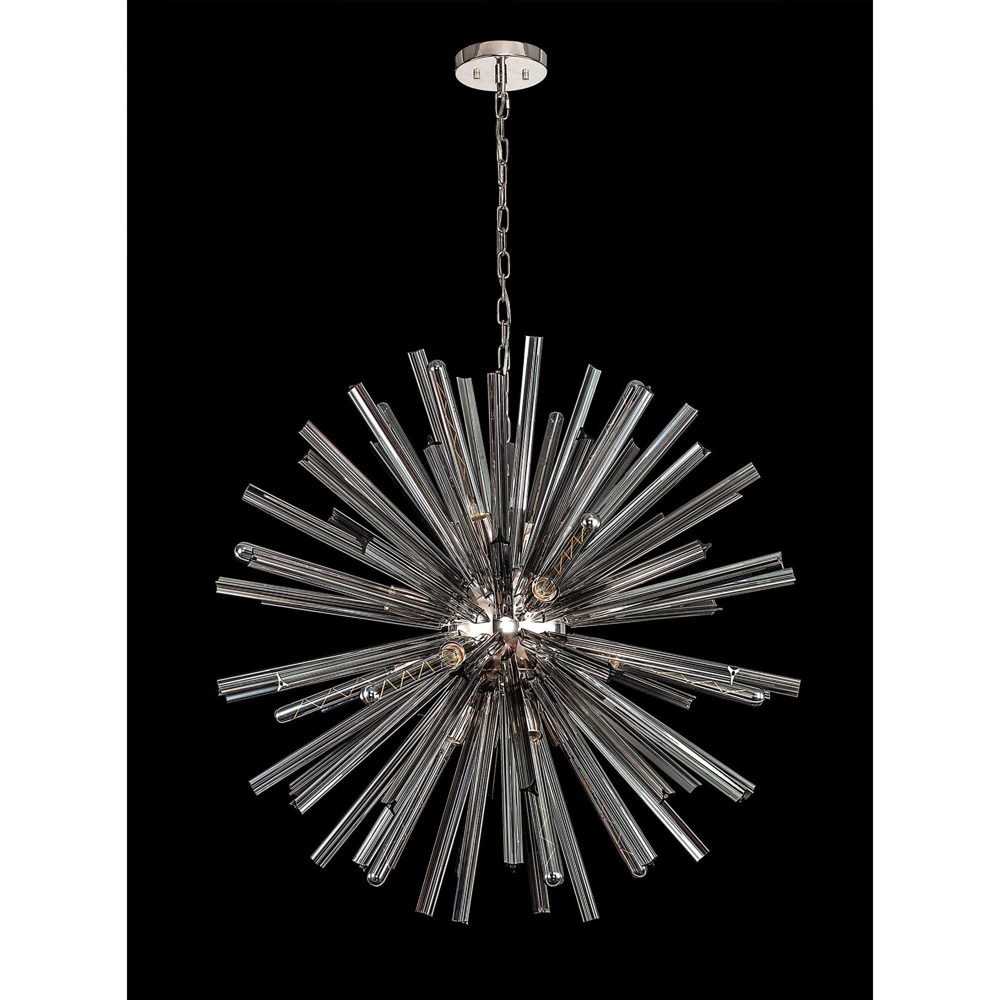 Fabula Wordworth 16 Light Round Pendant - Polished Nickel & Smoke Glass