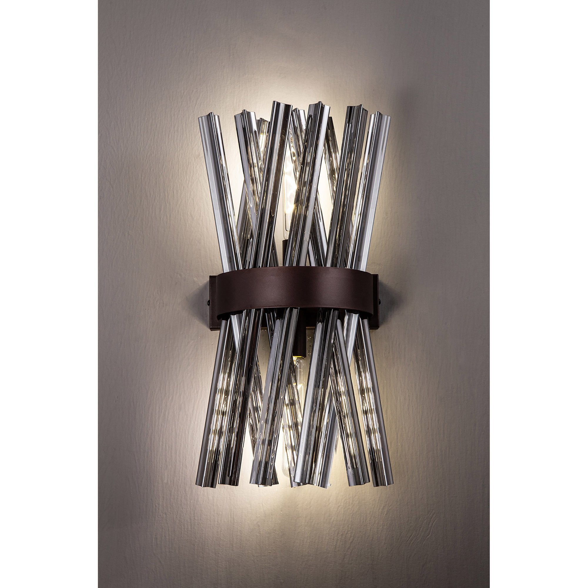 Fabula Wordworth 2 Light Wall Light - Brown Oxide & Smoke Glass
