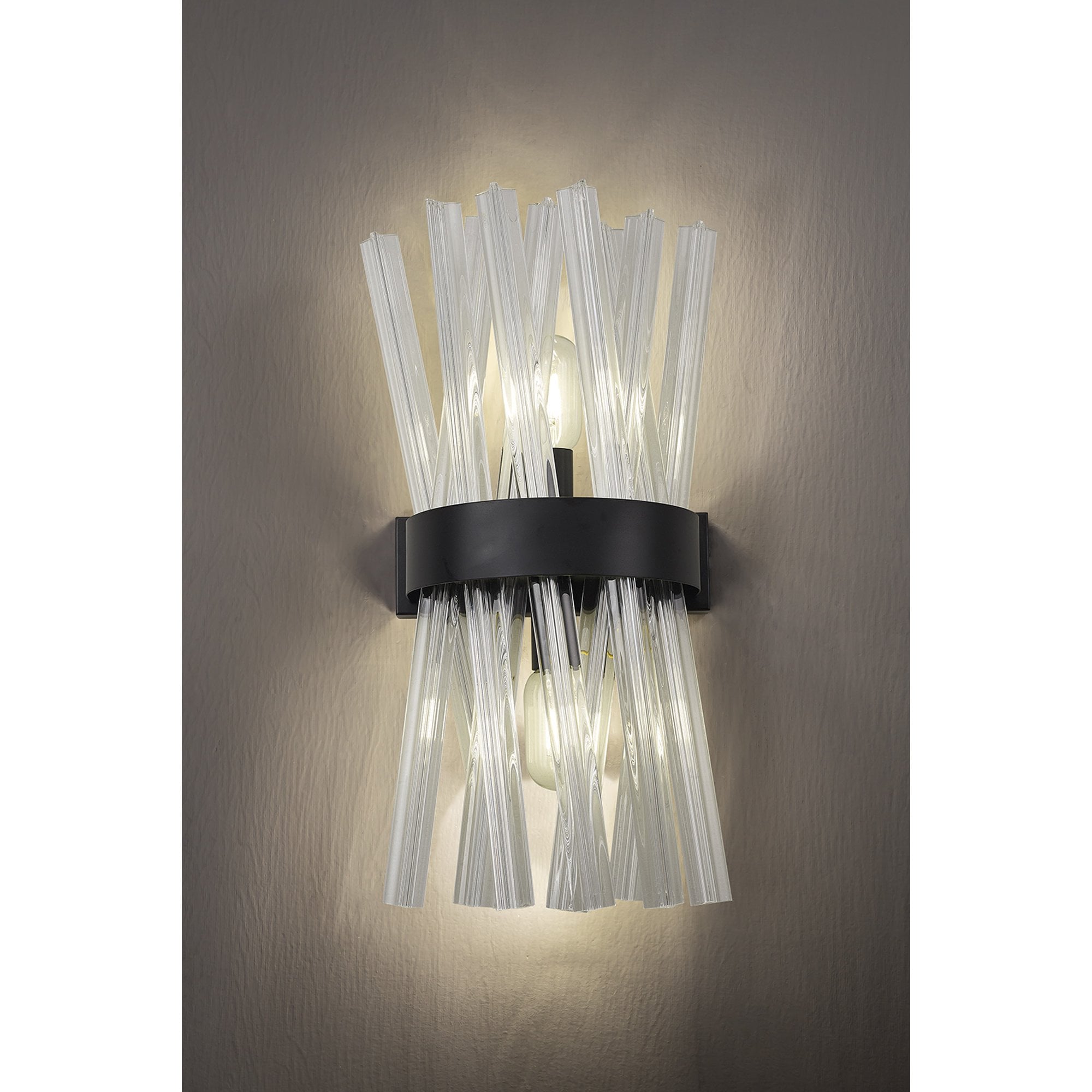 Fabula Wordworth 2 Light Wall Light - Matt Black & Clear Glass