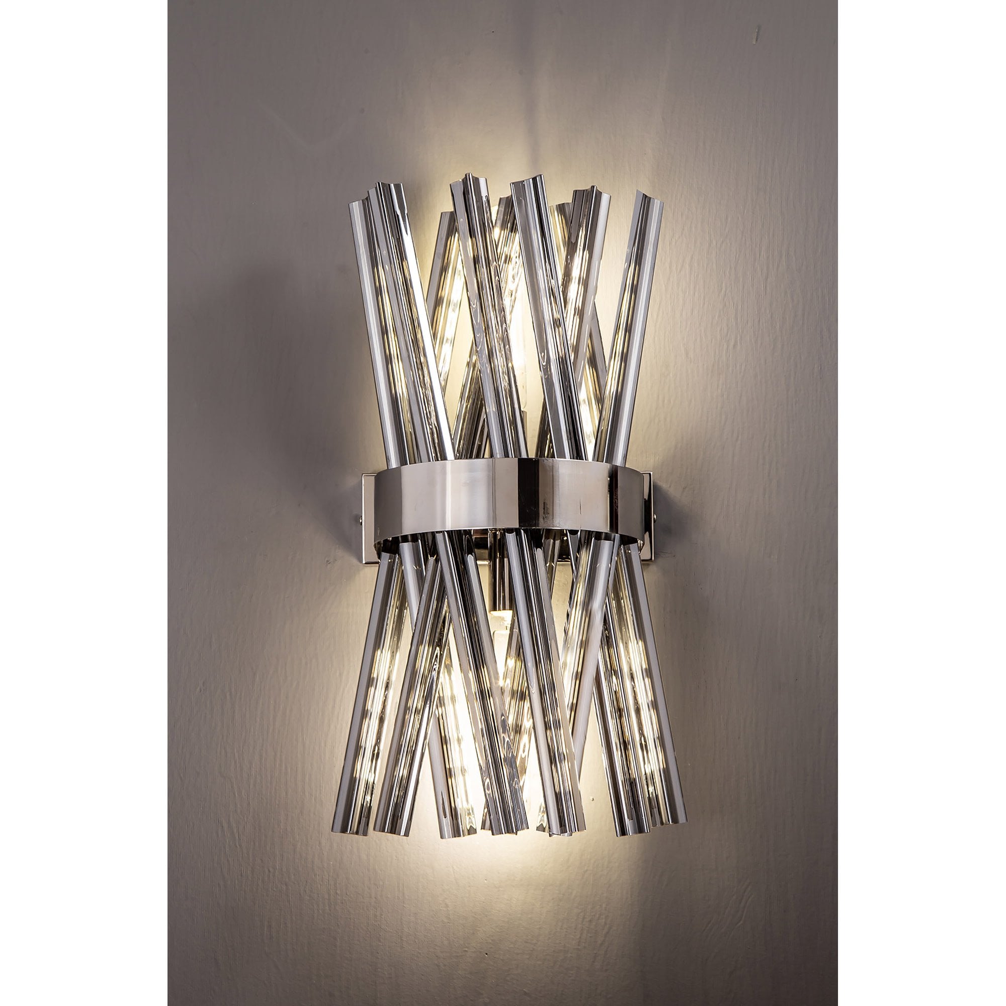 Fabula Wordworth 2 Light Wall Light - Polished Nickel & Smoke Glass