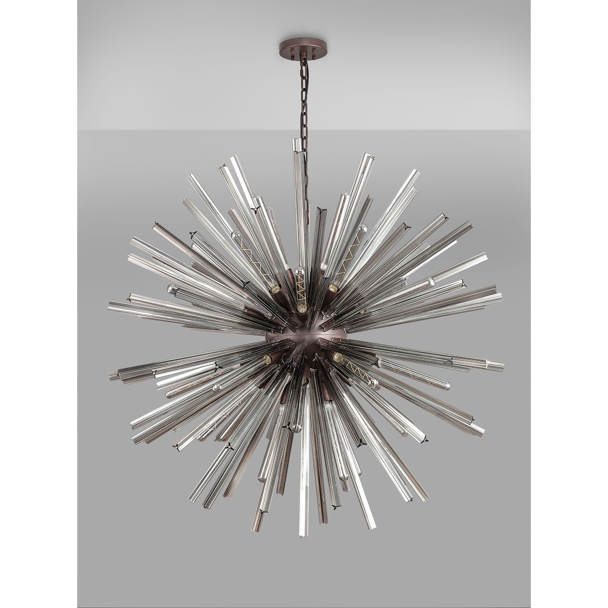 Fabula Wordworth 32 Light Round Pendant - Brown Oxide & Smoke Glass
