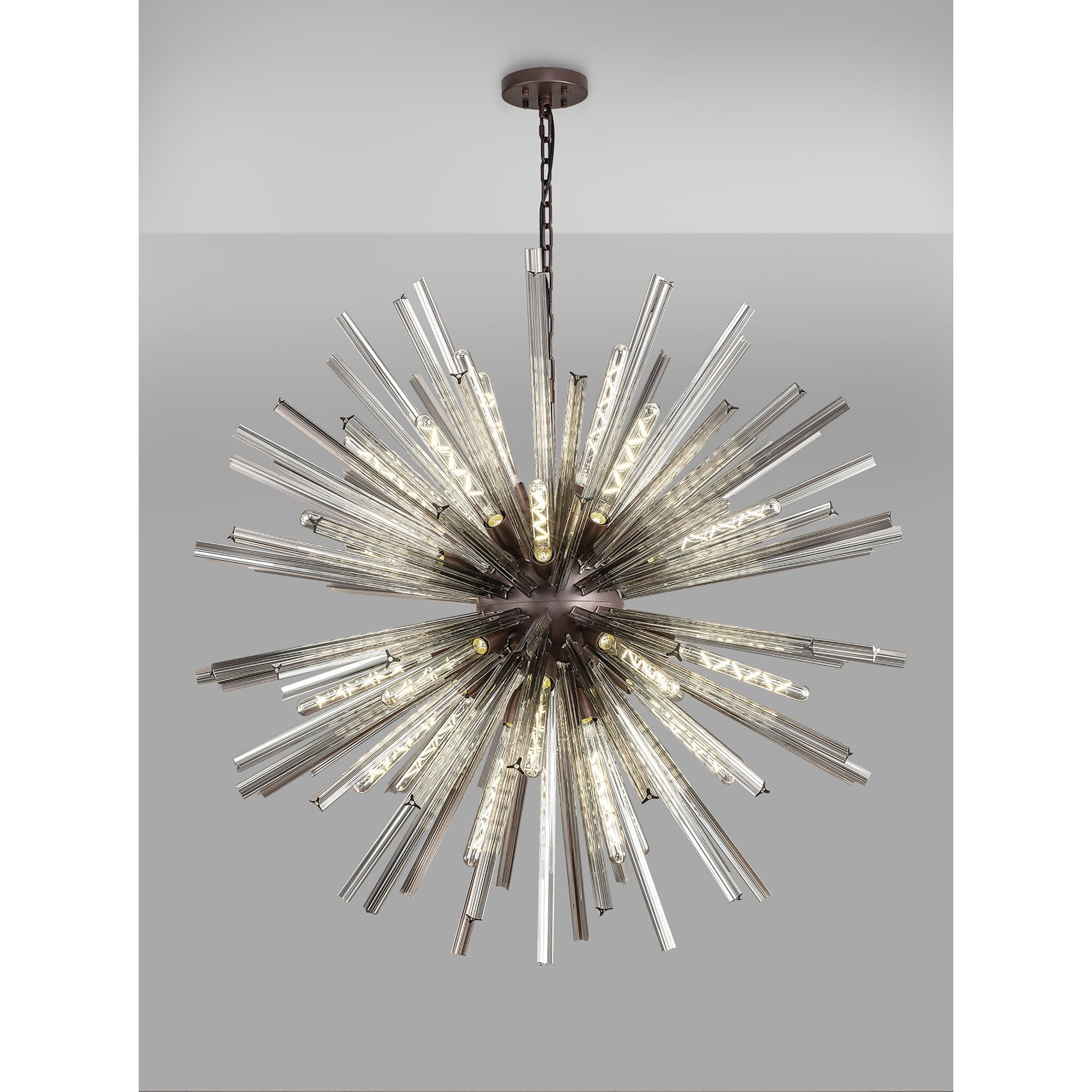 Fabula Wordworth 32 Light Round Pendant - Brown Oxide & Smoke Glass