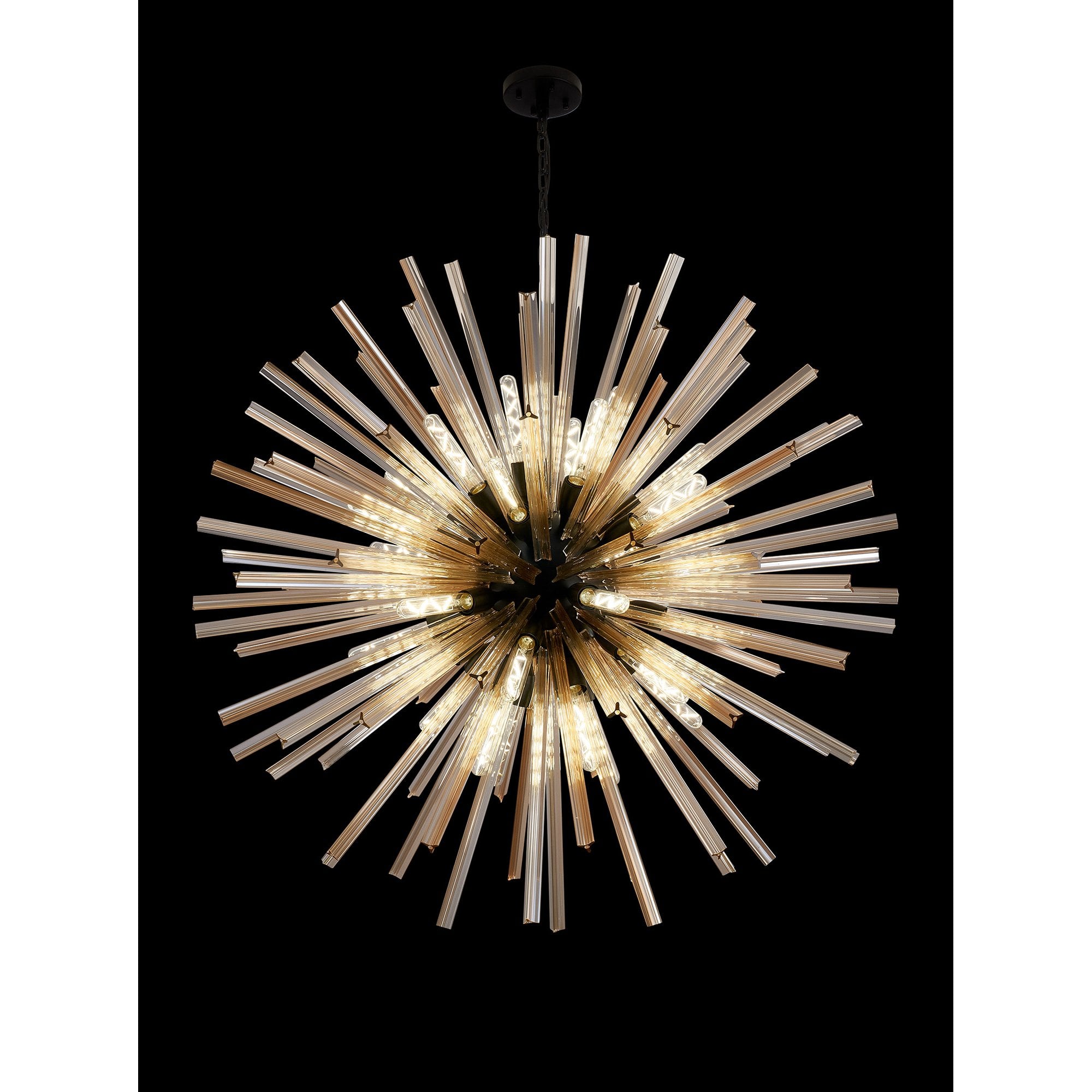 Fabula Wordworth 32 Light Round Pendant - Matt Black & Champagne Glass