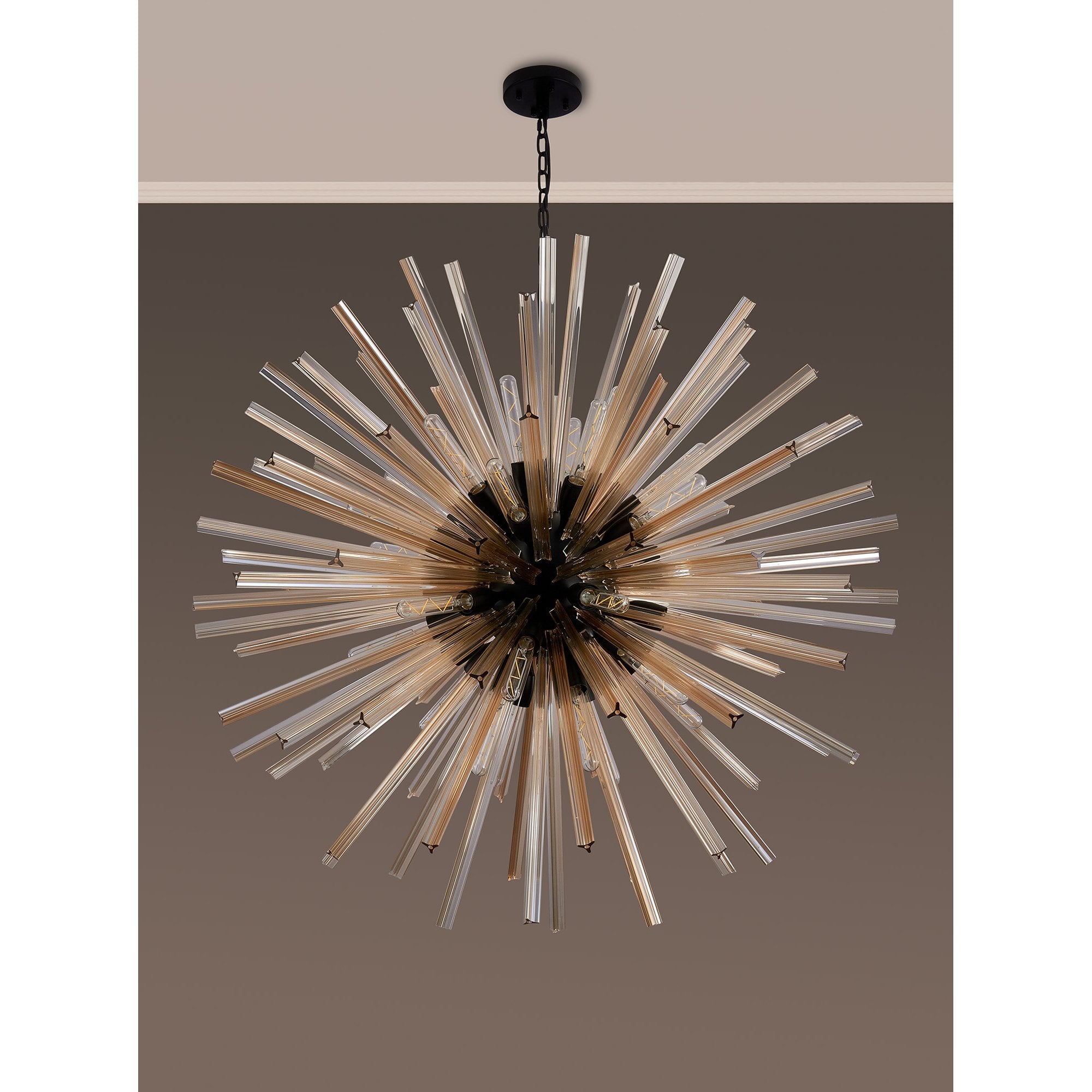 Fabula Wordworth 32 Light Round Pendant - Matt Black & Champagne Glass