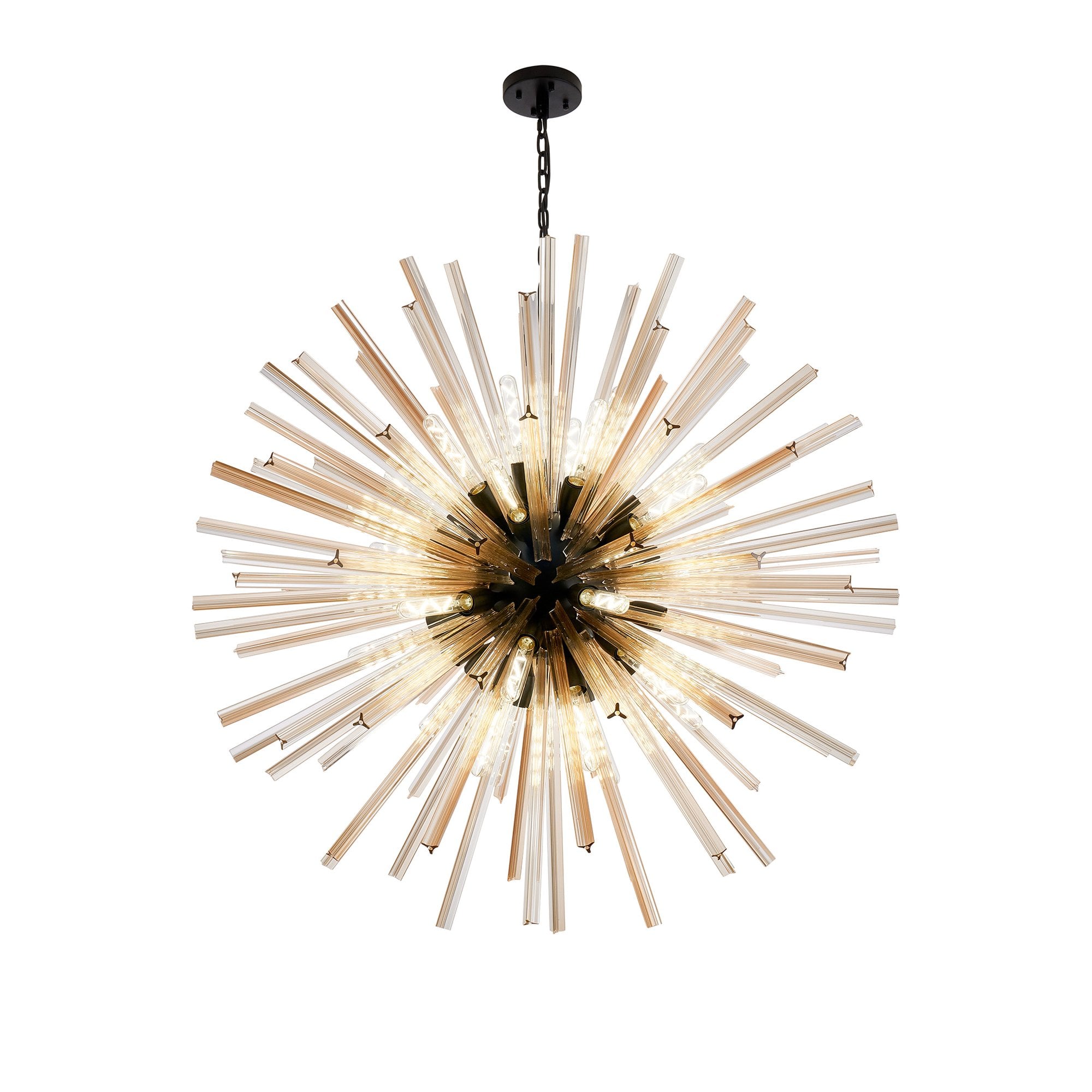 Fabula Wordworth 32 Light Round Pendant - Matt Black & Champagne Glass