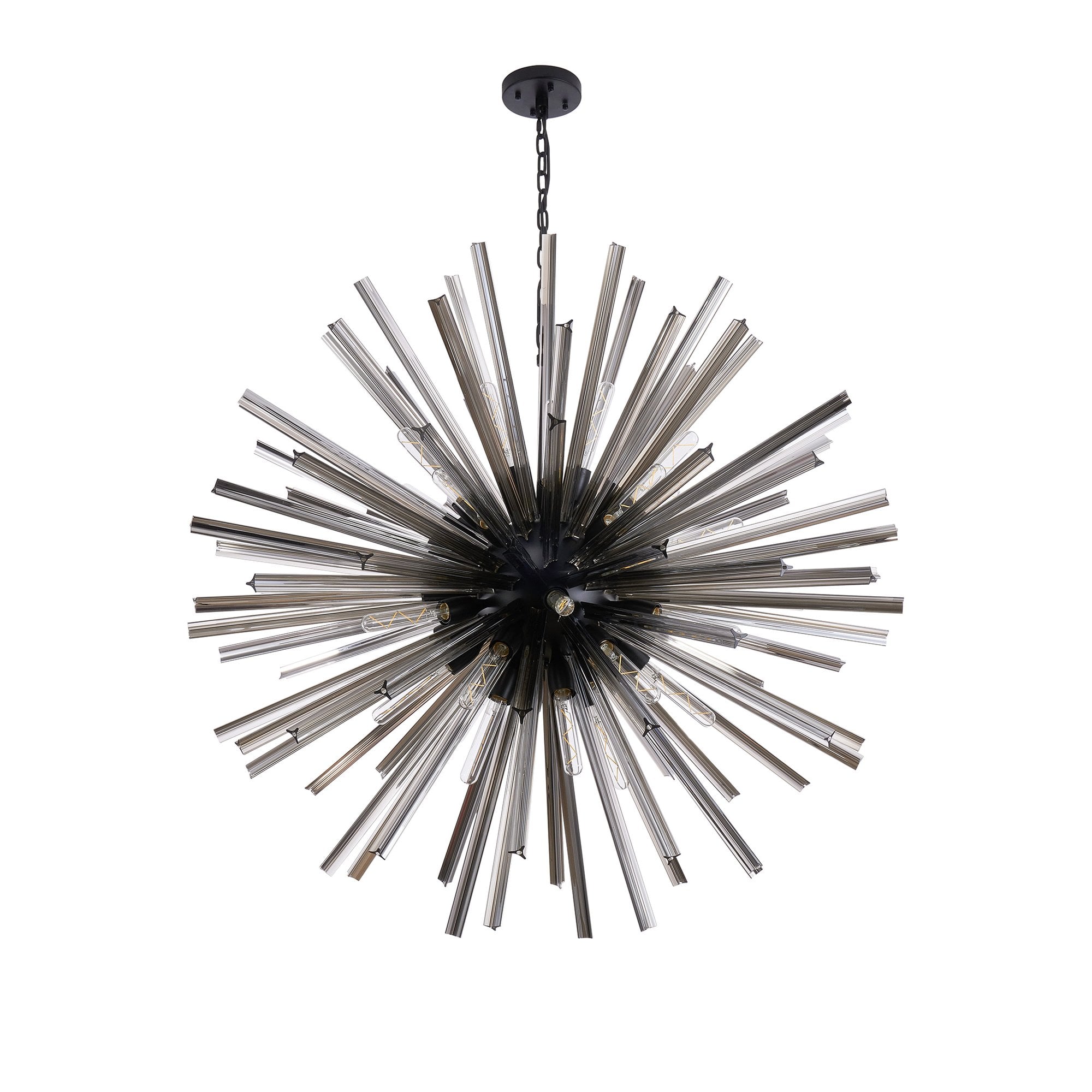 Fabula Wordworth 32 Light Round Pendant - Matt Black & Smoke Glass