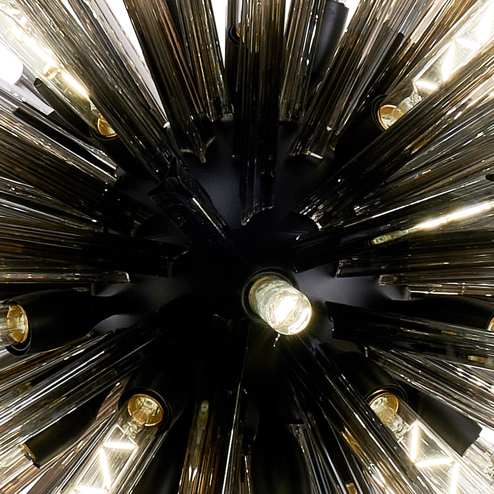 Fabula Wordworth 32 Light Round Pendant - Matt Black & Smoke Glass