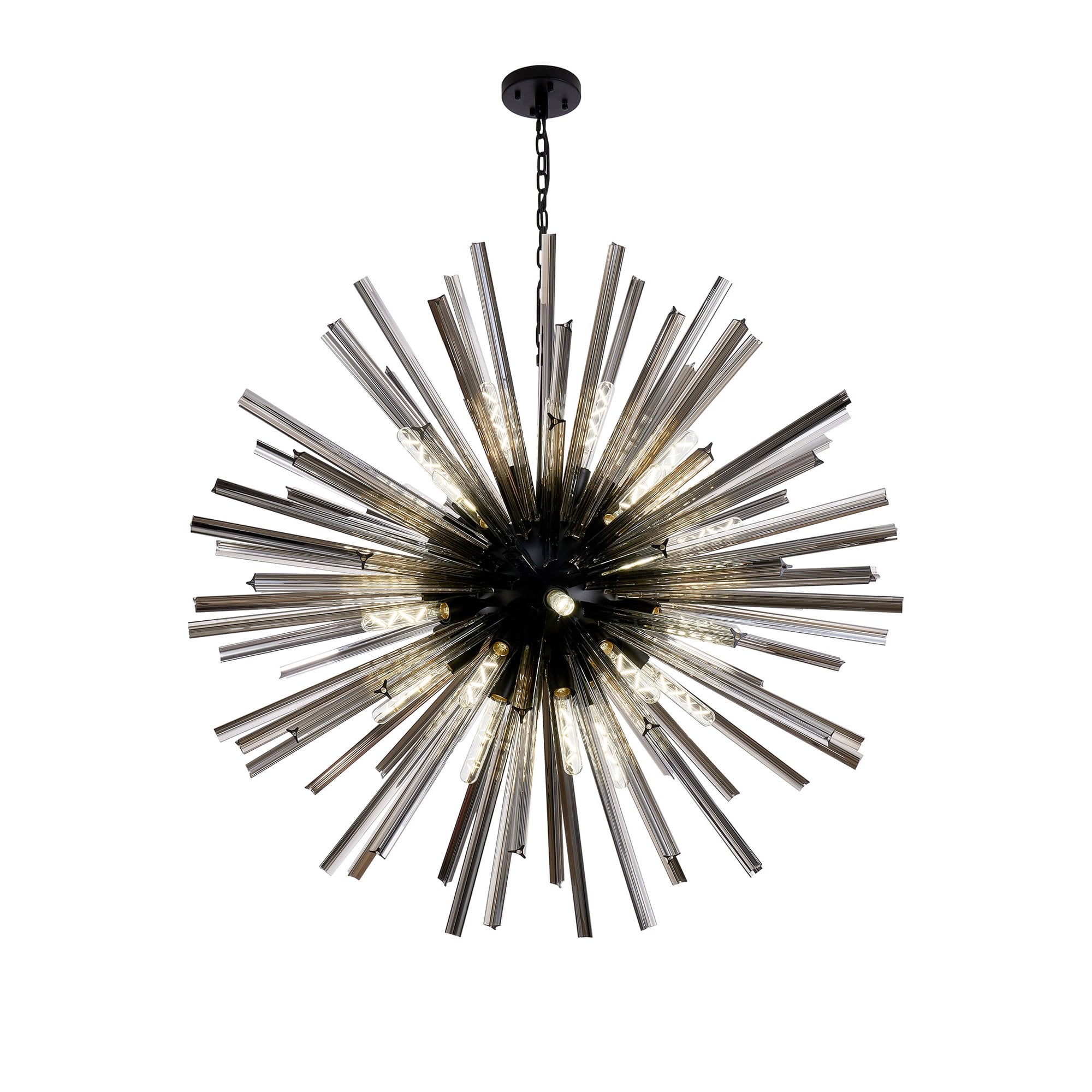 Fabula Wordworth 32 Light Round Pendant - Matt Black & Smoke Glass