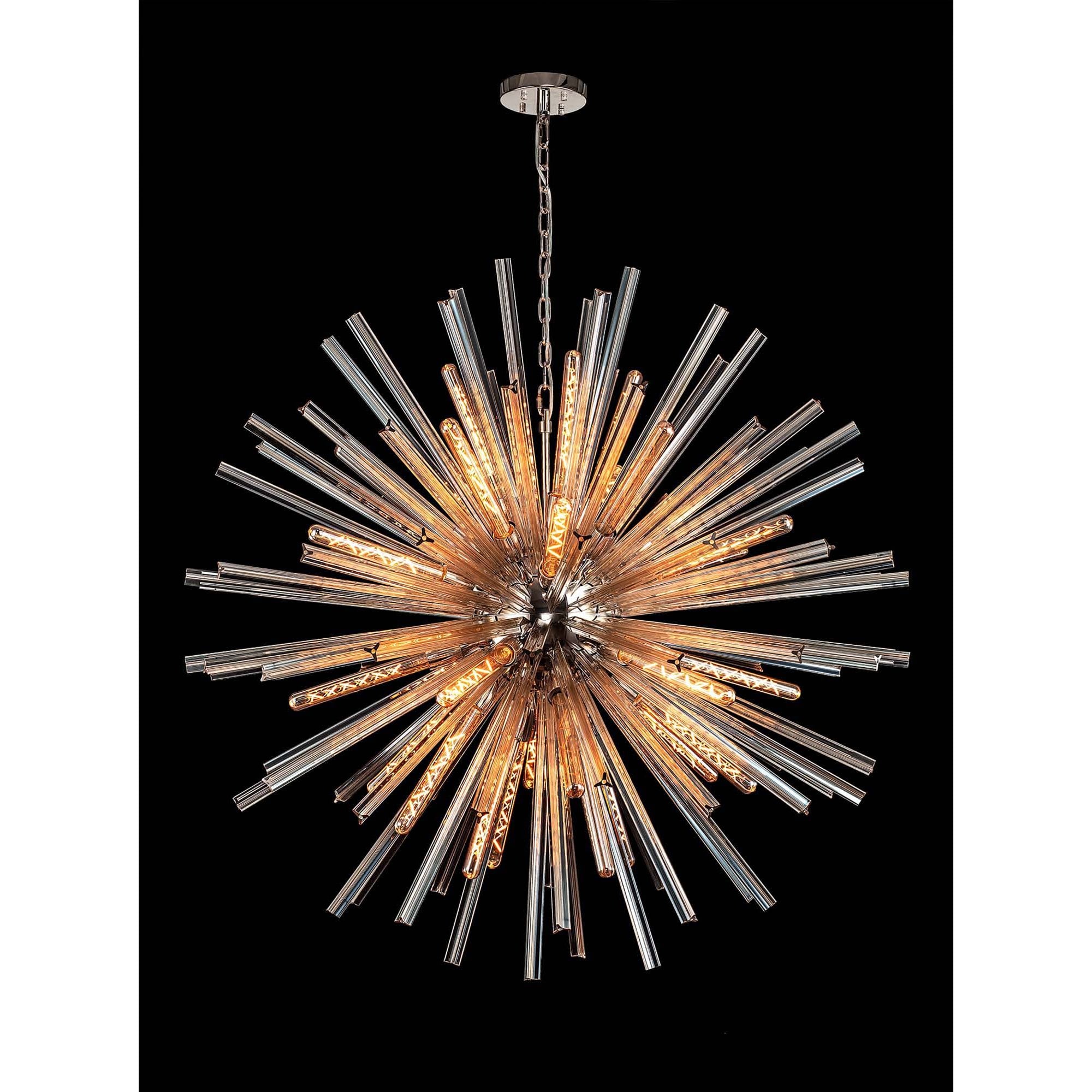 Fabula Wordworth 32 Light Round Pendant - Polished Nickel & Champagne Glass