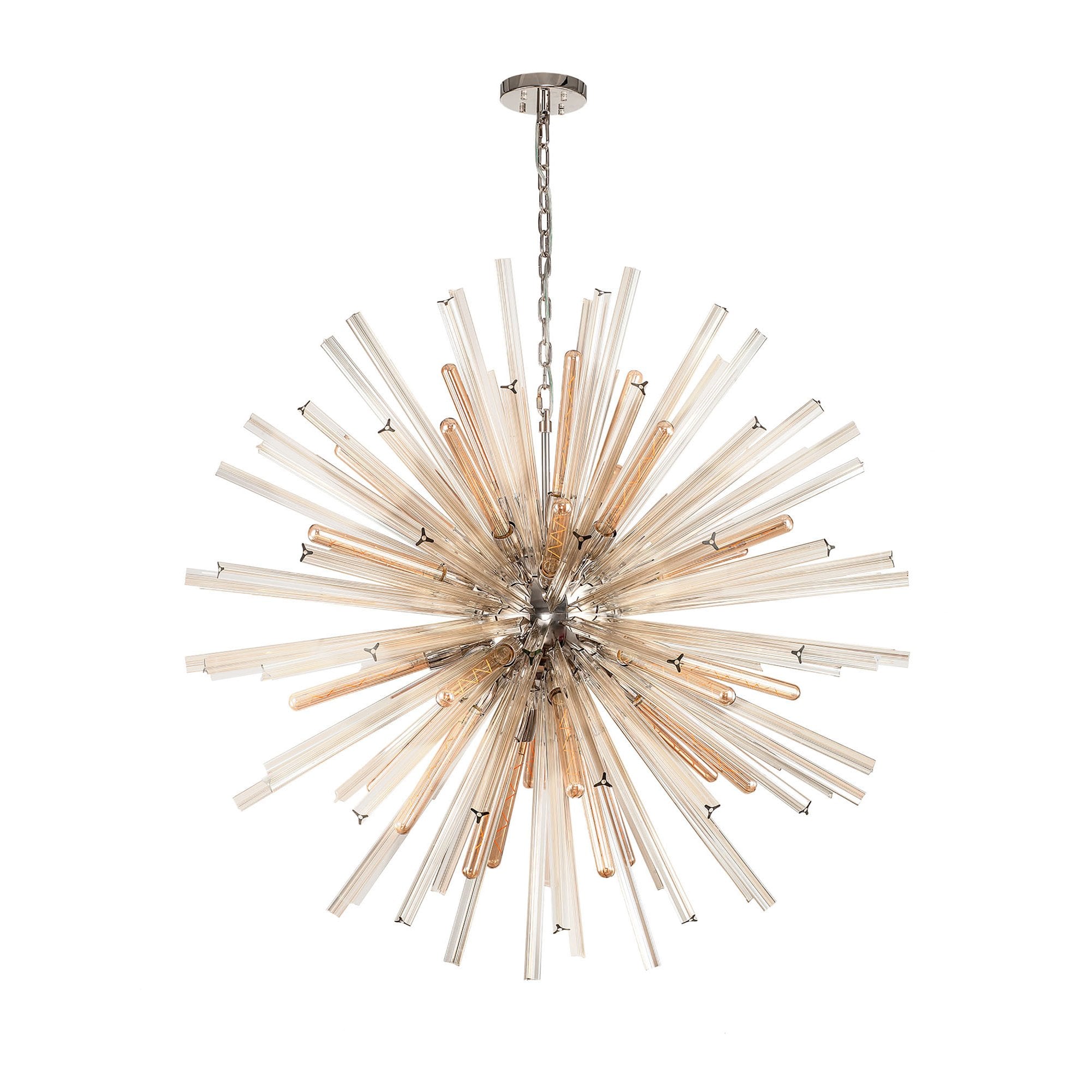Fabula Wordworth 32 Light Round Pendant - Polished Nickel & Champagne Glass