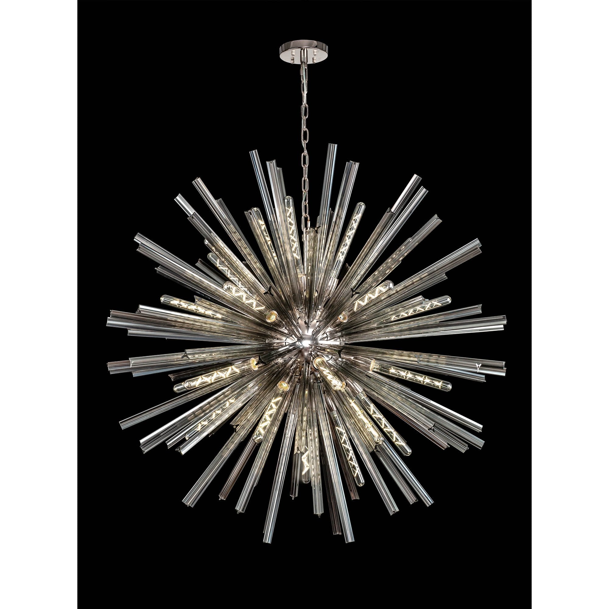Fabula Wordworth 32 Light Round Pendant - Polished Nickel & Smoke Glass