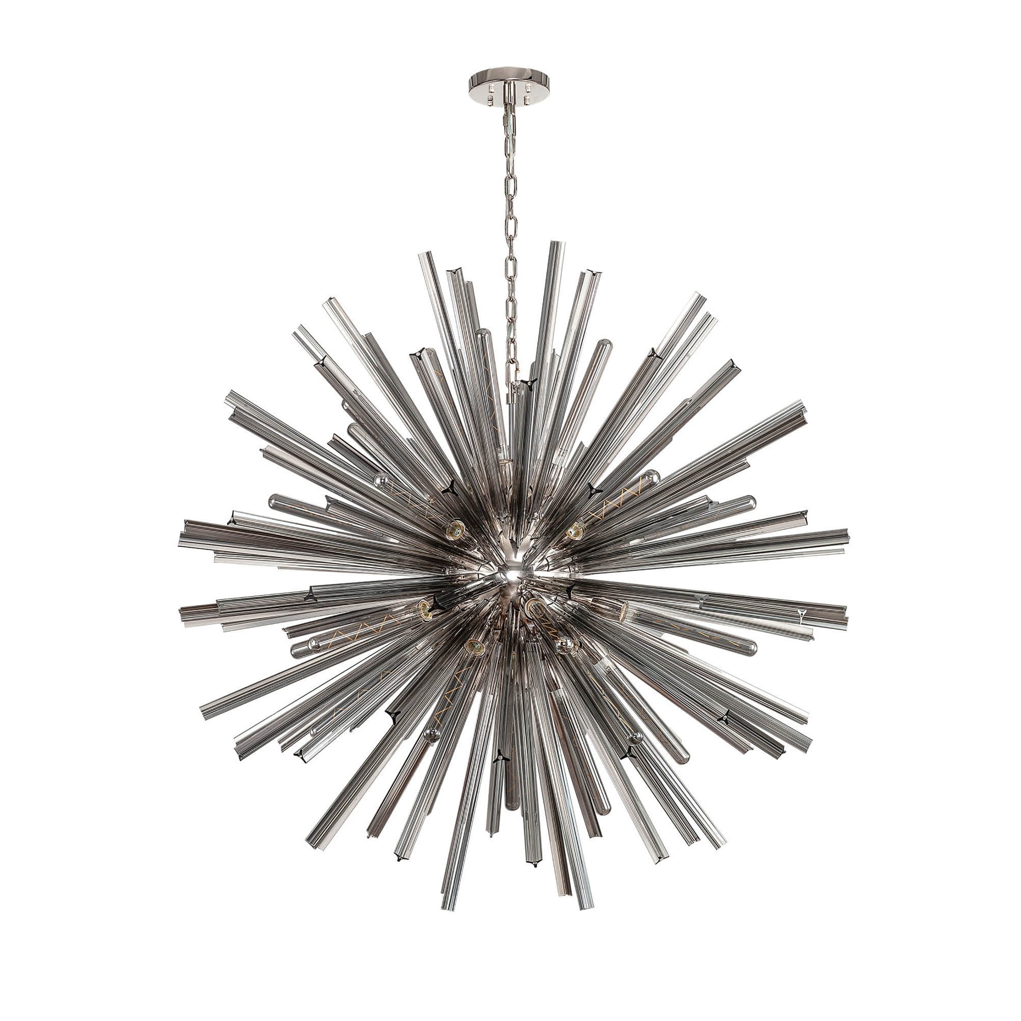 Fabula Wordworth 32 Light Round Pendant - Polished Nickel & Smoke Glass