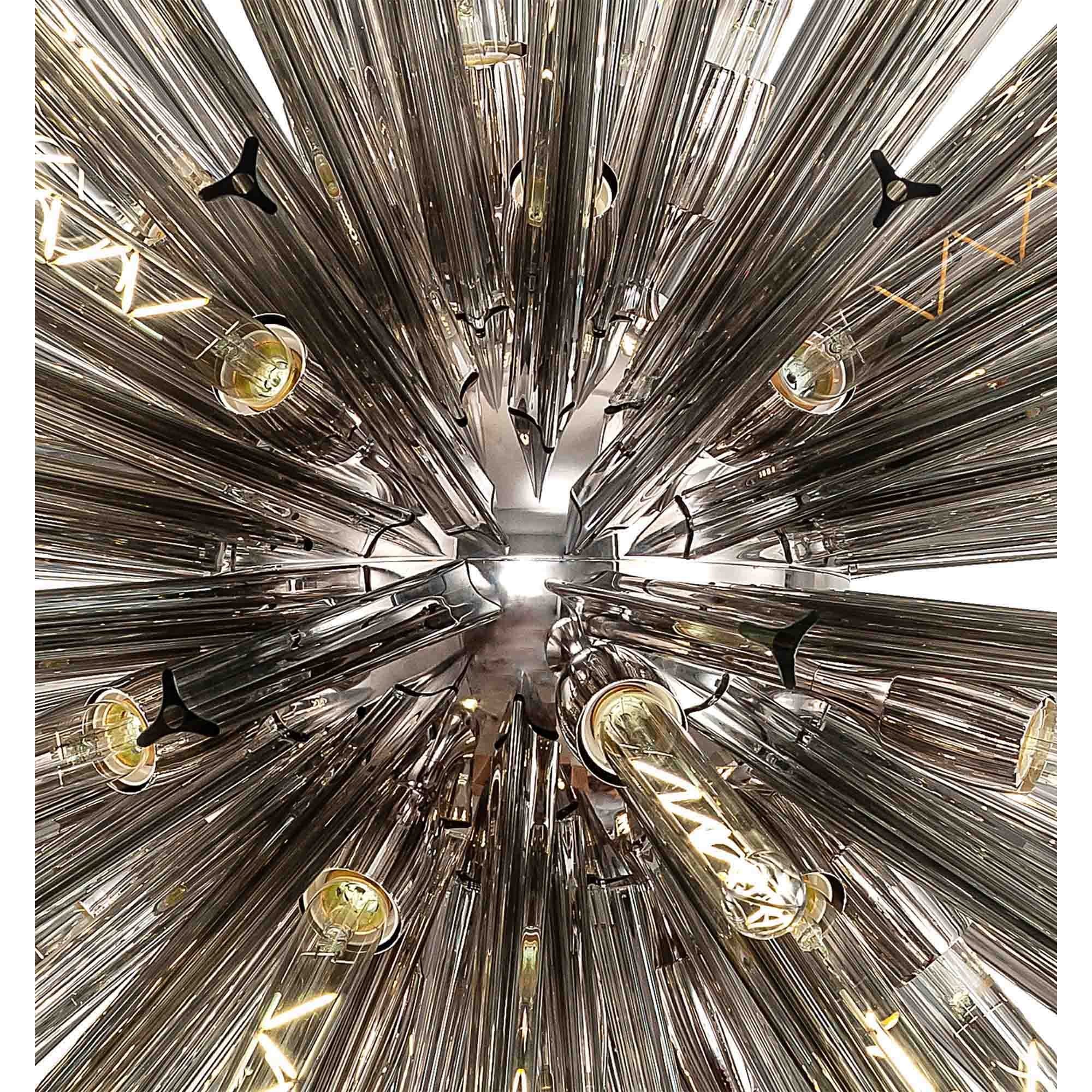 Fabula Wordworth 32 Light Round Pendant - Polished Nickel & Smoke Glass