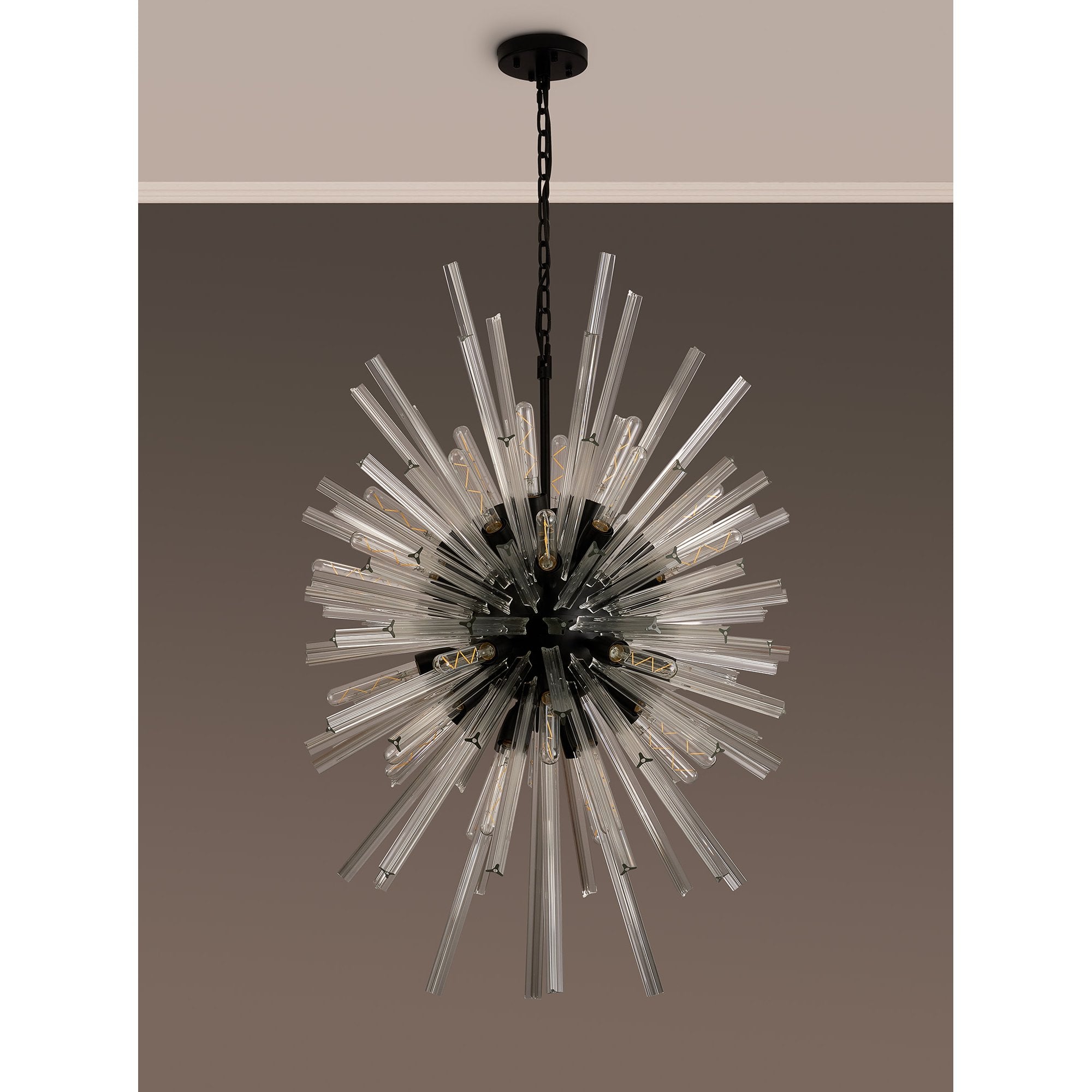 Fabula Wordworth 32 Light Vertical Oval Pendant - Matt Black & Clear Glass