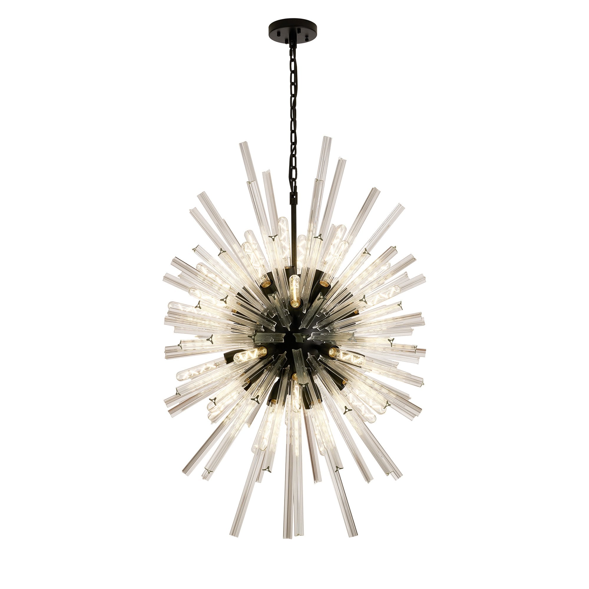 Fabula Wordworth 32 Light Vertical Oval Pendant - Matt Black & Clear Glass