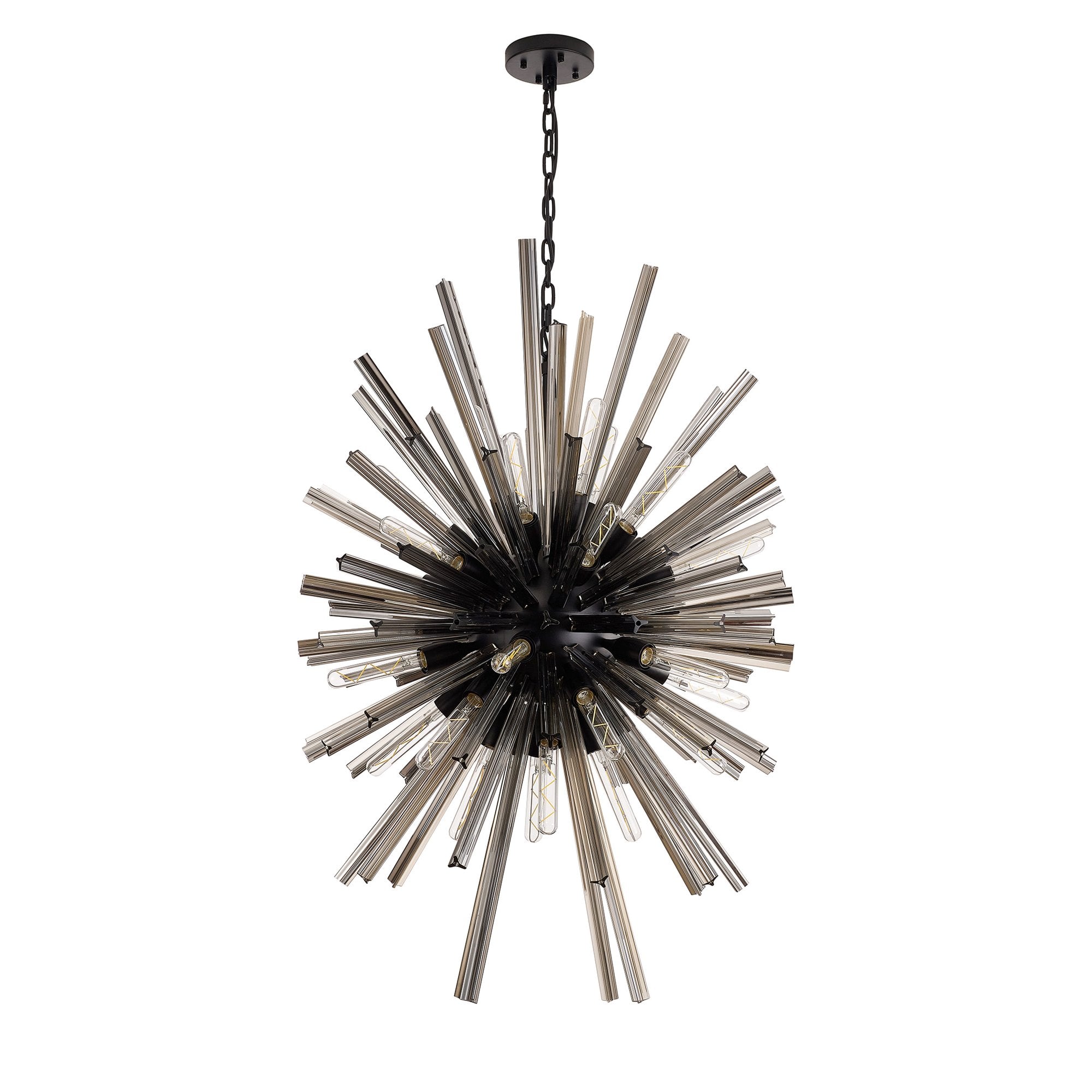Fabula Wordworth 32 Light Vertical Oval Pendant - Matt Black & Smoke Glass